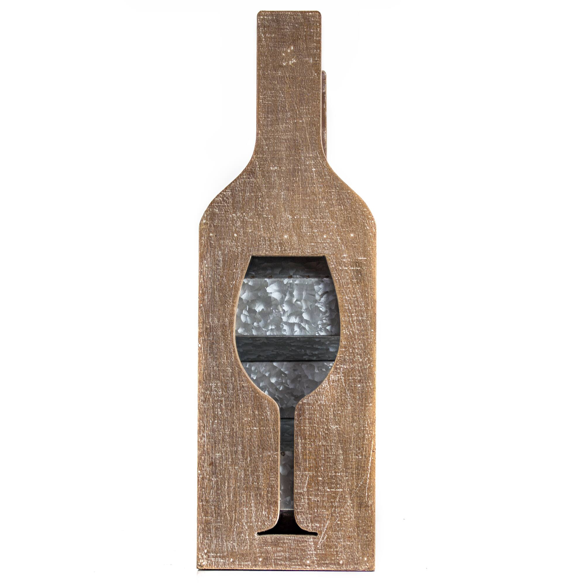 20&#x22; Rustic Wood &#x26; Metal Wine Rack with Handle