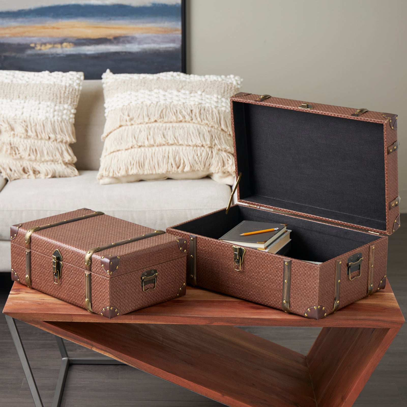 Brown Antique Style Trunk Set