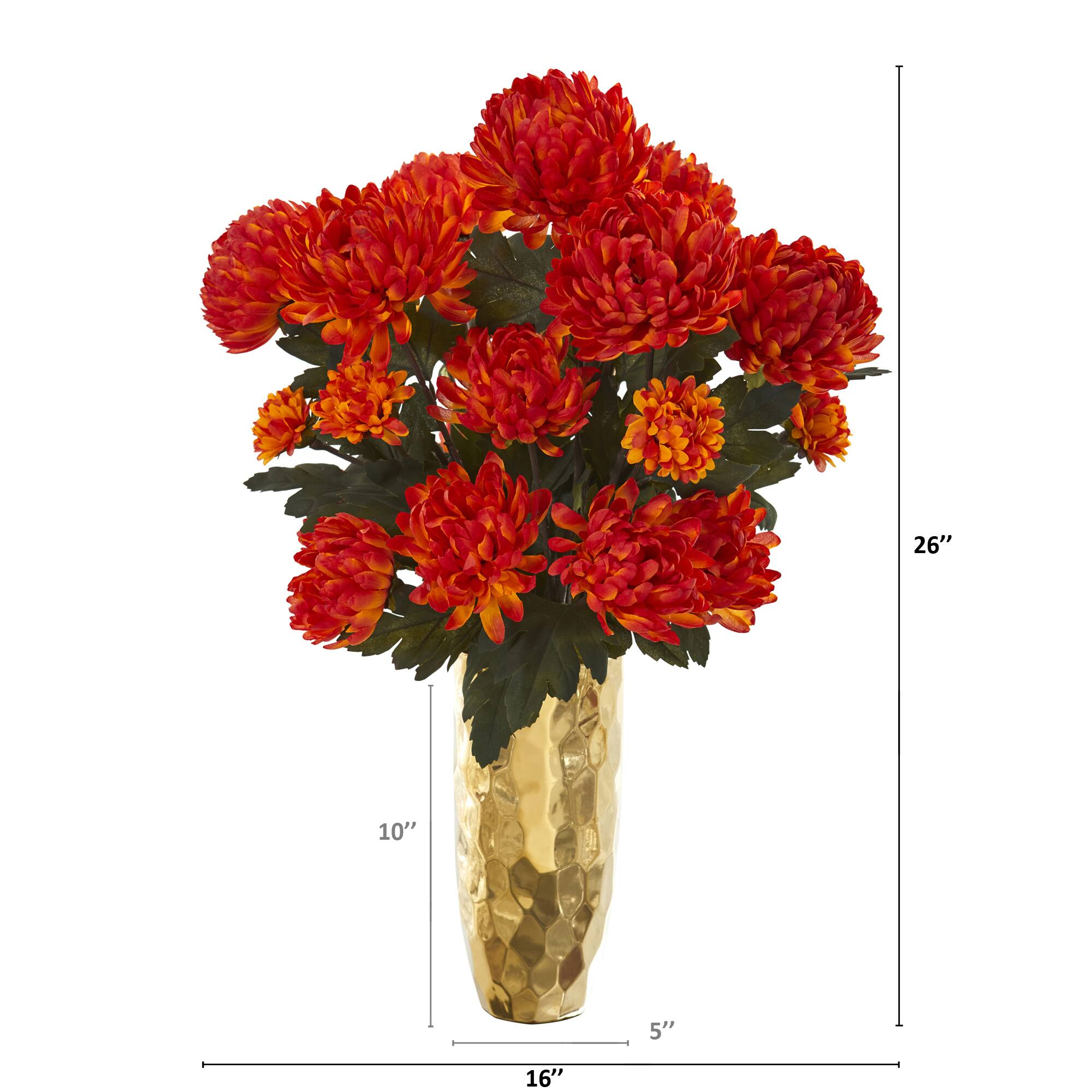 2ft. Red Mum Arrangement in Gold Vase