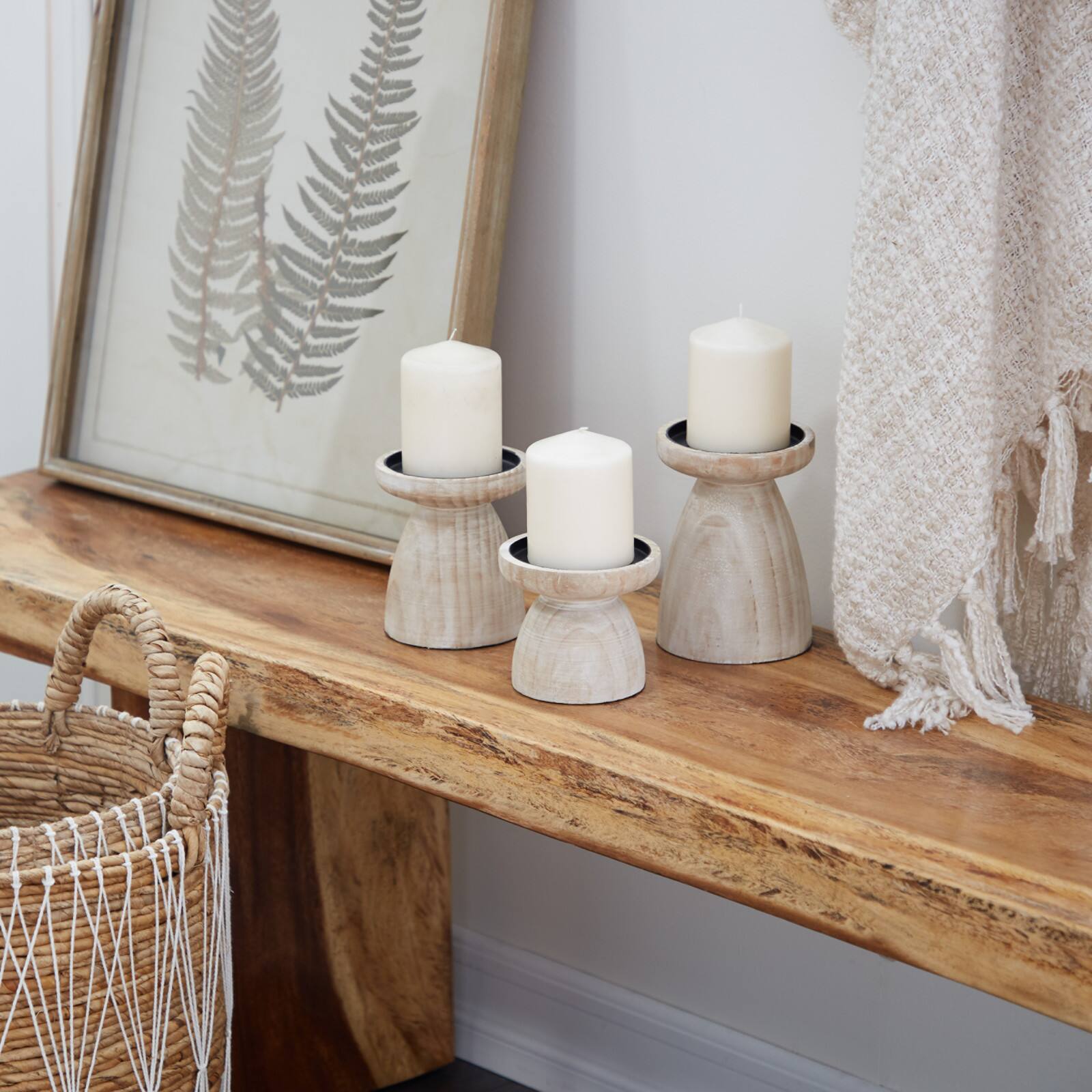 Brown Wood Natural Candle Holder Set