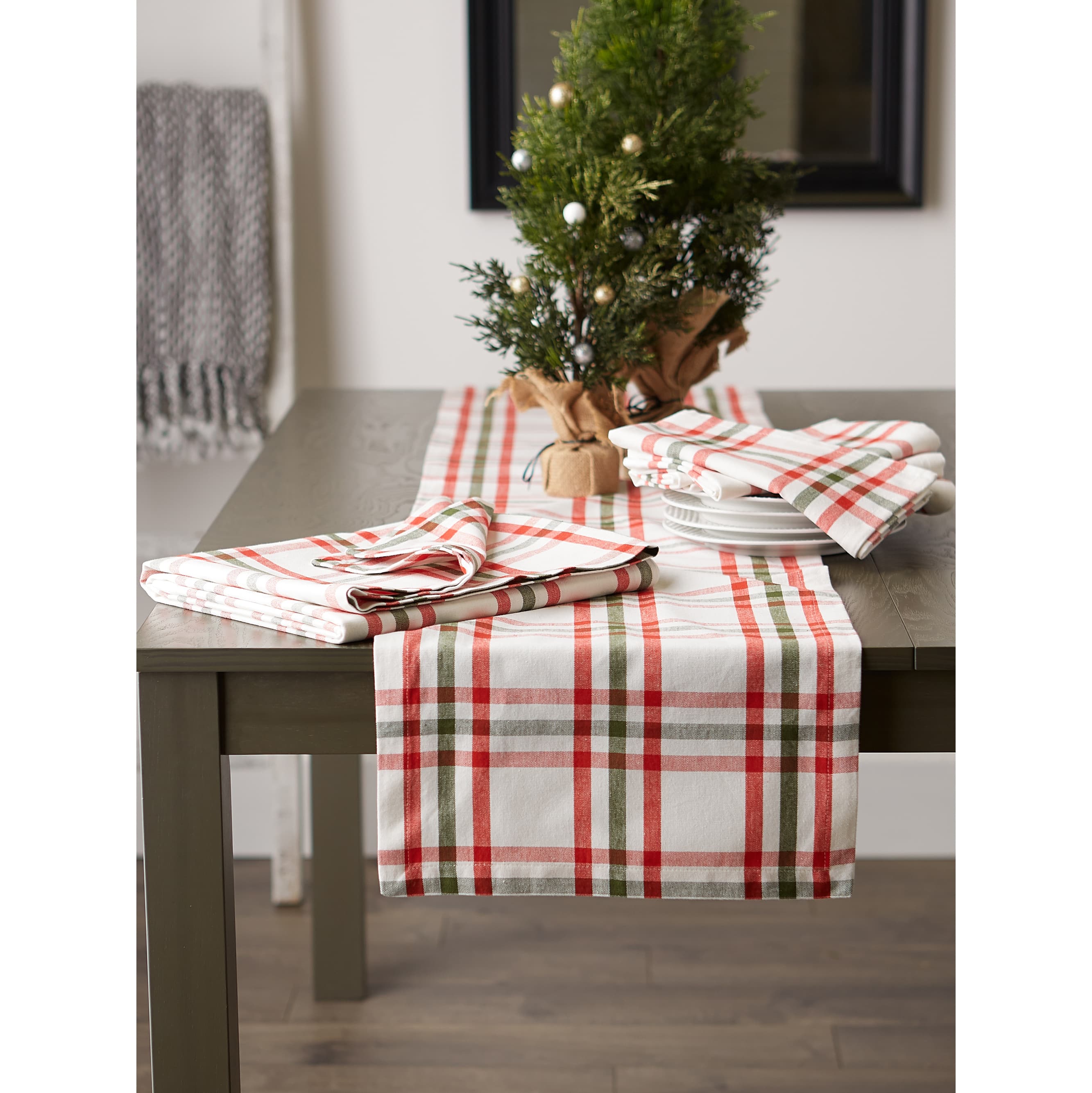 DII&#xAE; 108&#x22; Jolly Tree Collection Nutcracker Plaid Table Runner