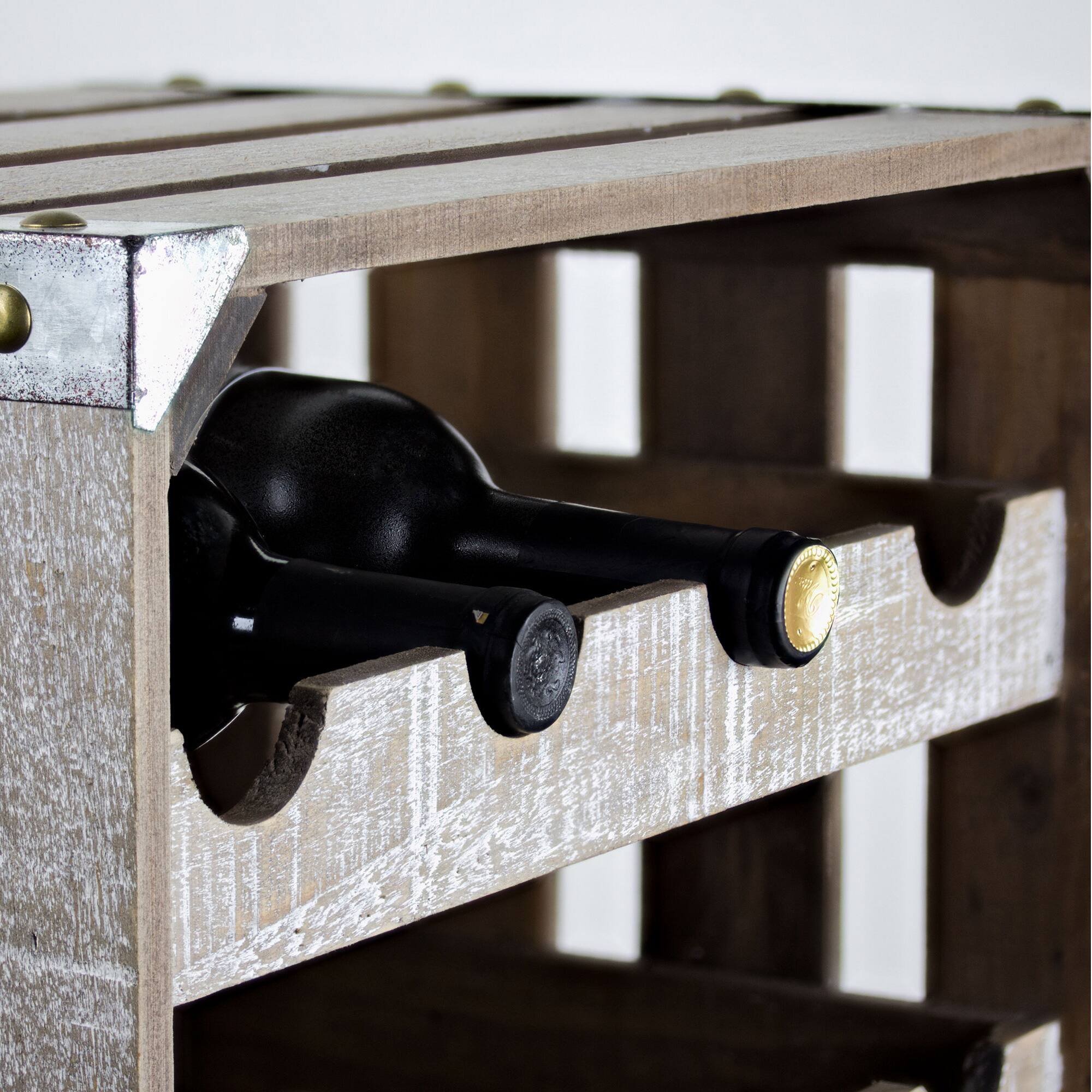 12&#x22; Whitewashed Rustic Wooden Wine Rack