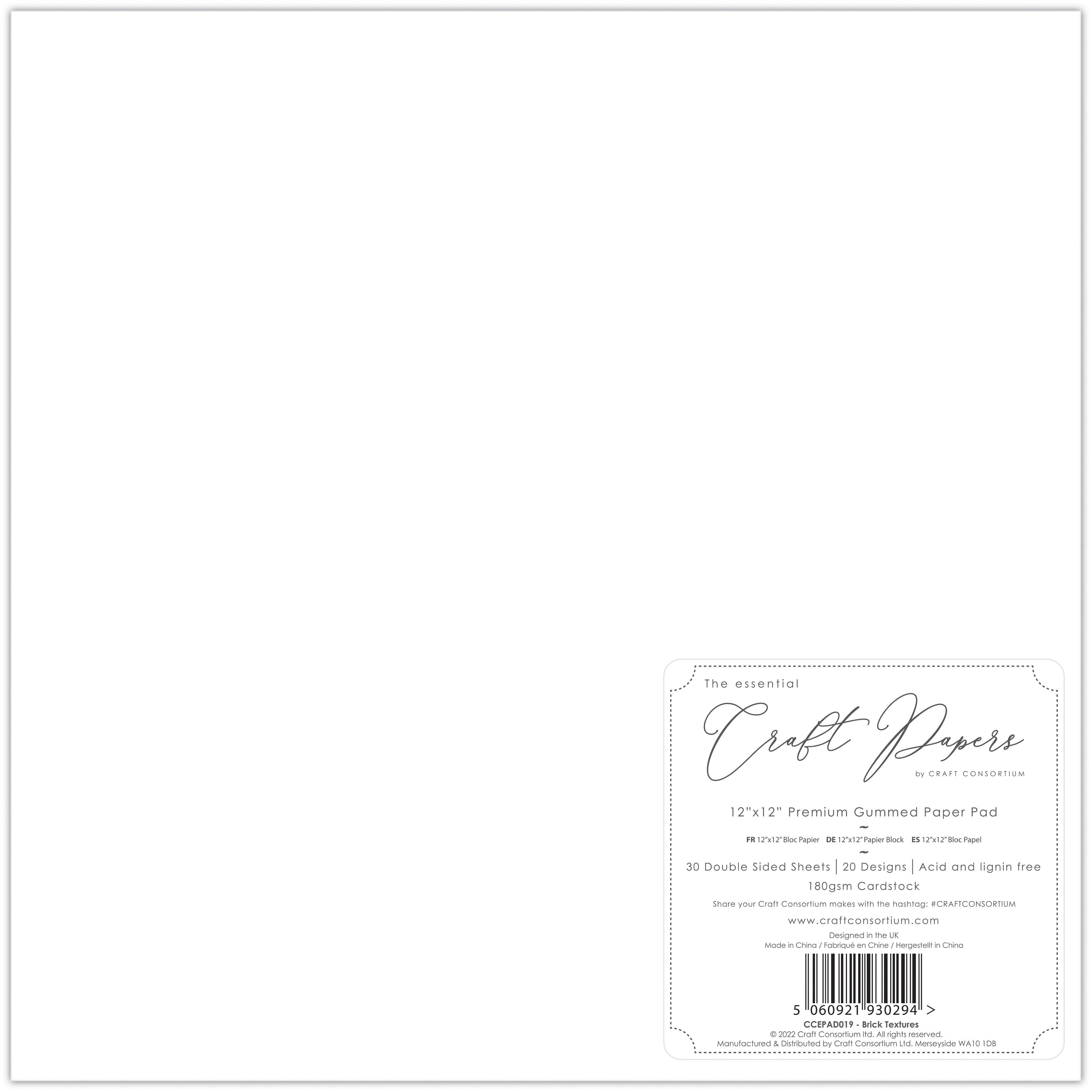 Craft Consortium Double-Sided Paper Pad 12" x 12" 30 ct. Brick Textures, 20 Designs