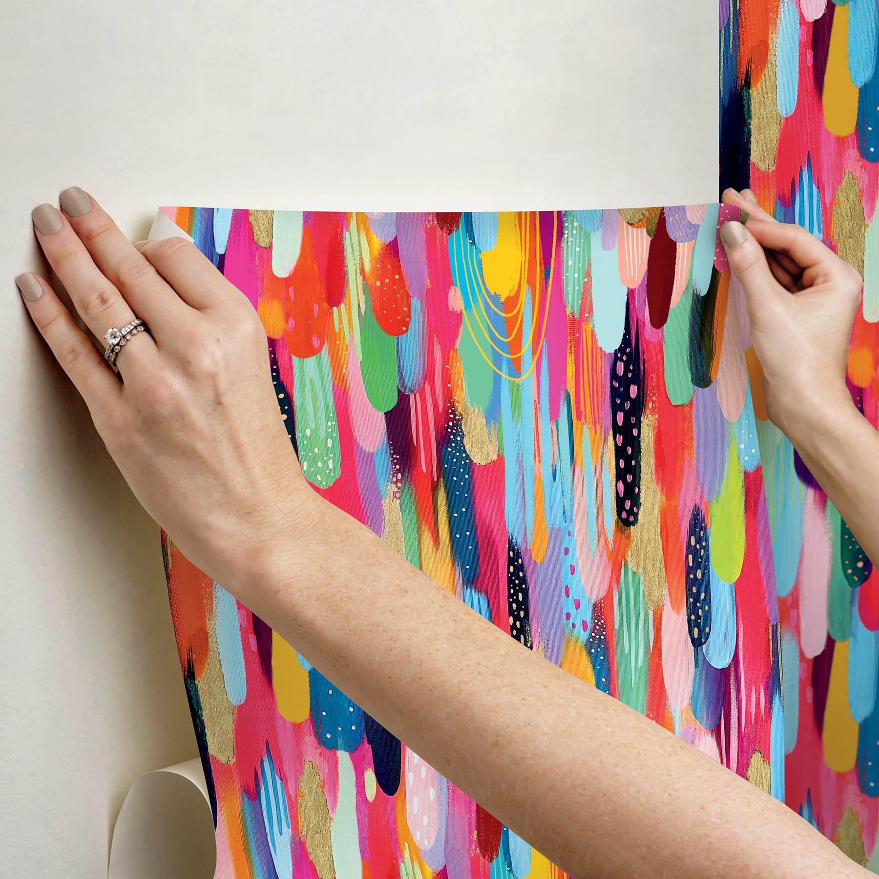 RoomMates Red Multi Brushstroke Peel &#x26; Stick Wallpaper