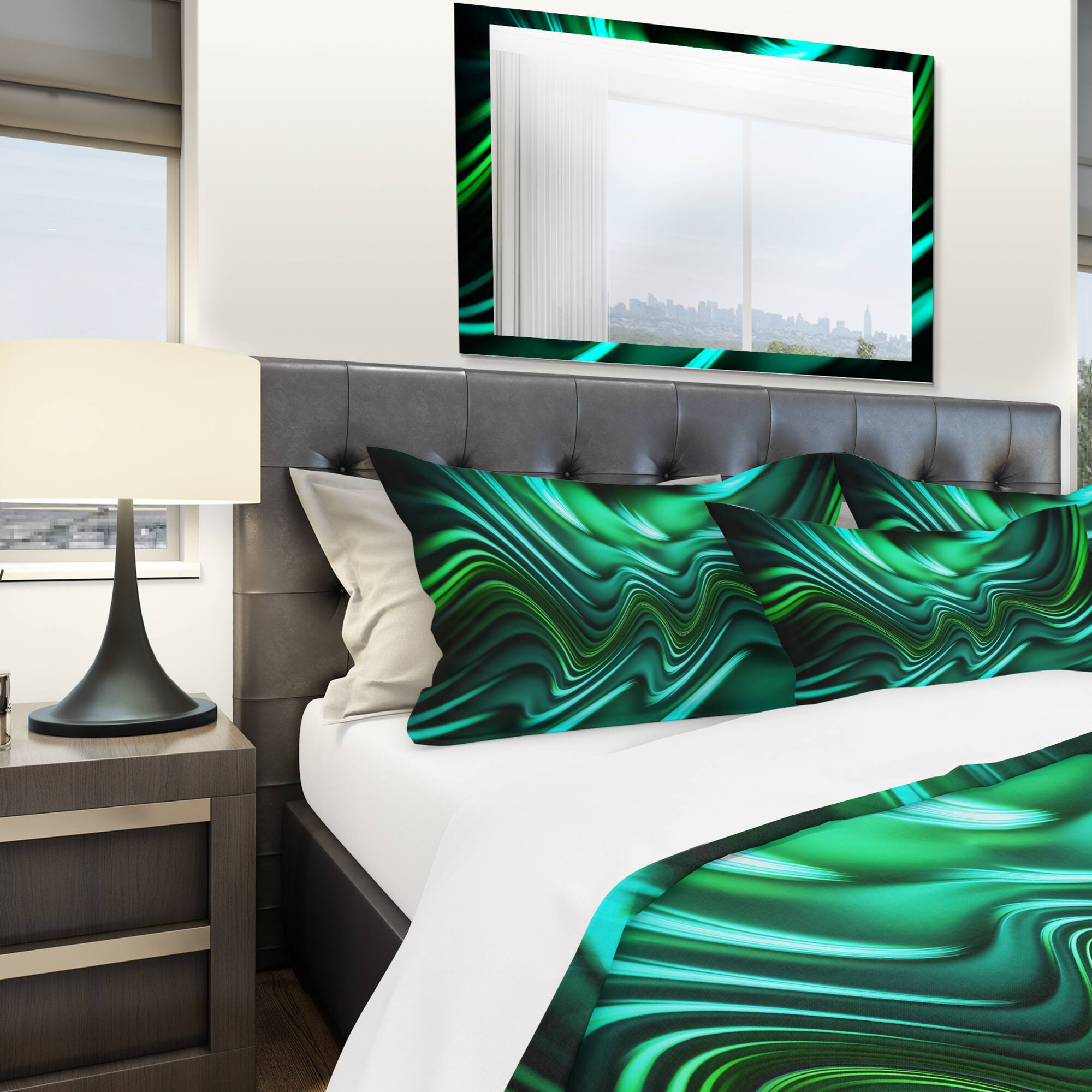 Designart &#x27;Emerald Energy Green Abstract&#x27; Modern &#x26; Contemporary Bedding Set - Duvet Cover &#x26; Shams