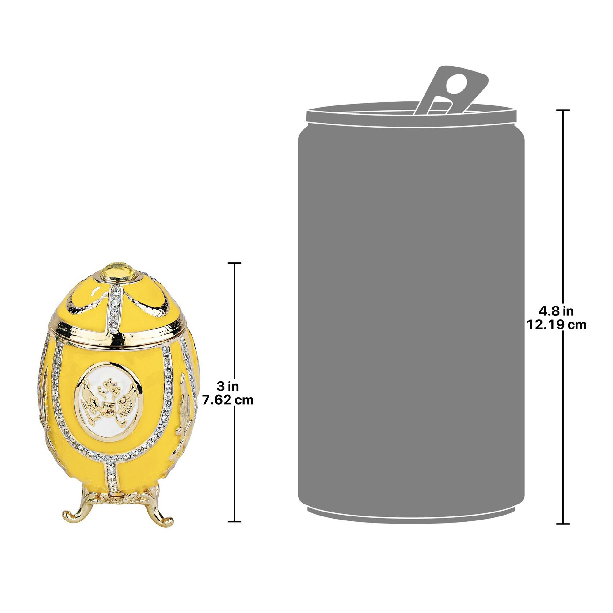 3" Lemon Yellow Russian Imperial Eagle Enameled Egg