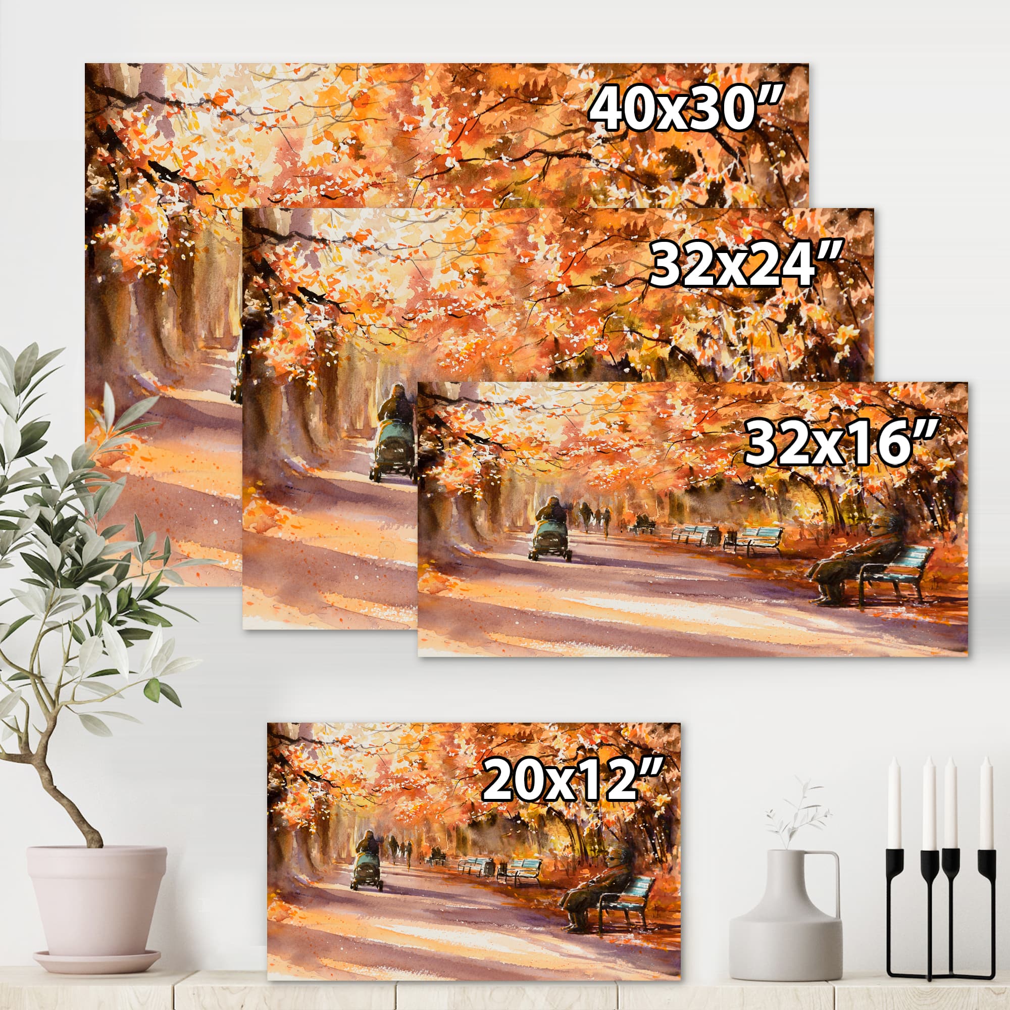 Designart - Road In The Park In Sunny Autumn Day - Country Canvas Wall Art Print