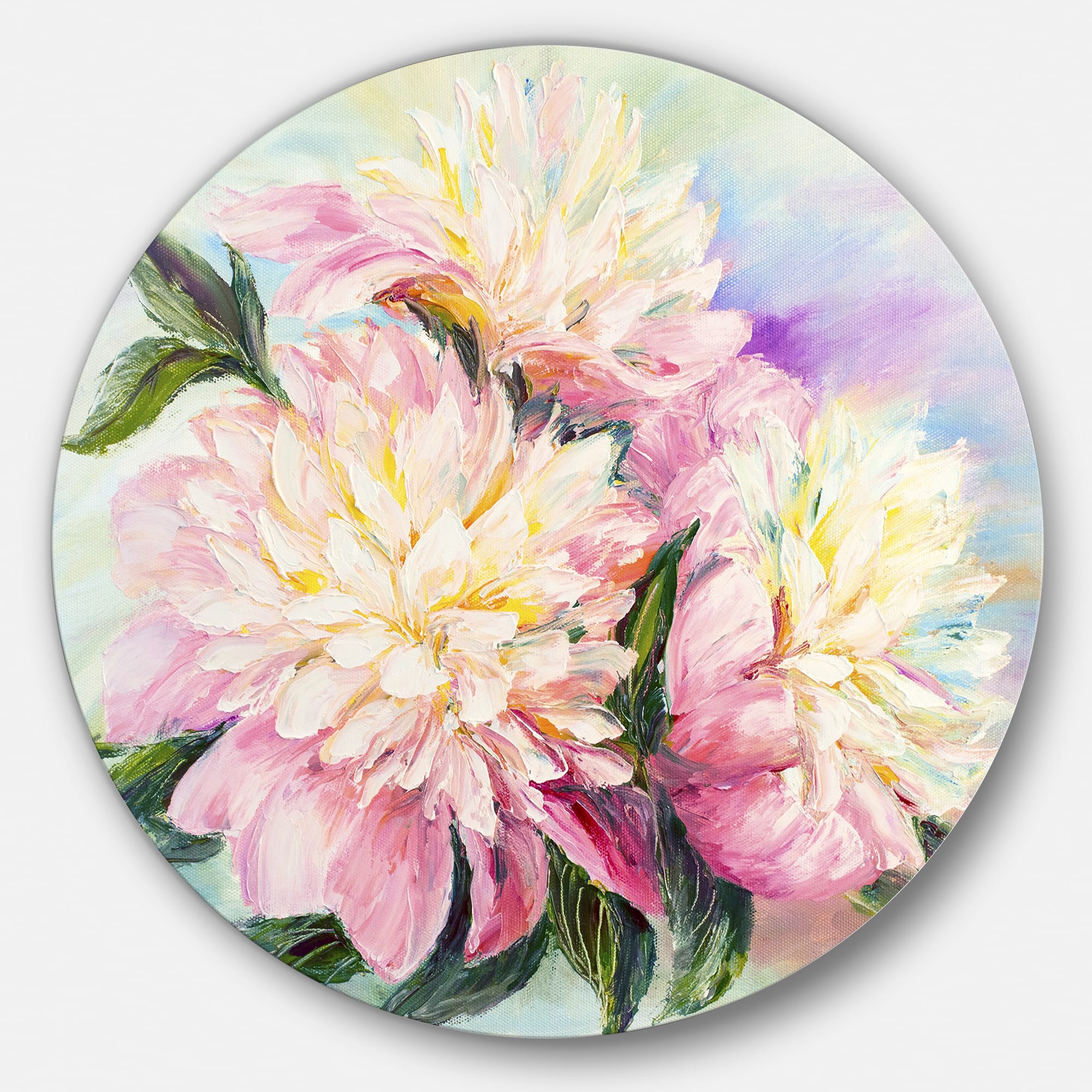Designart - Blooming Pink Peonies' Ultra Glossy Floral Metal Circle Wall Art