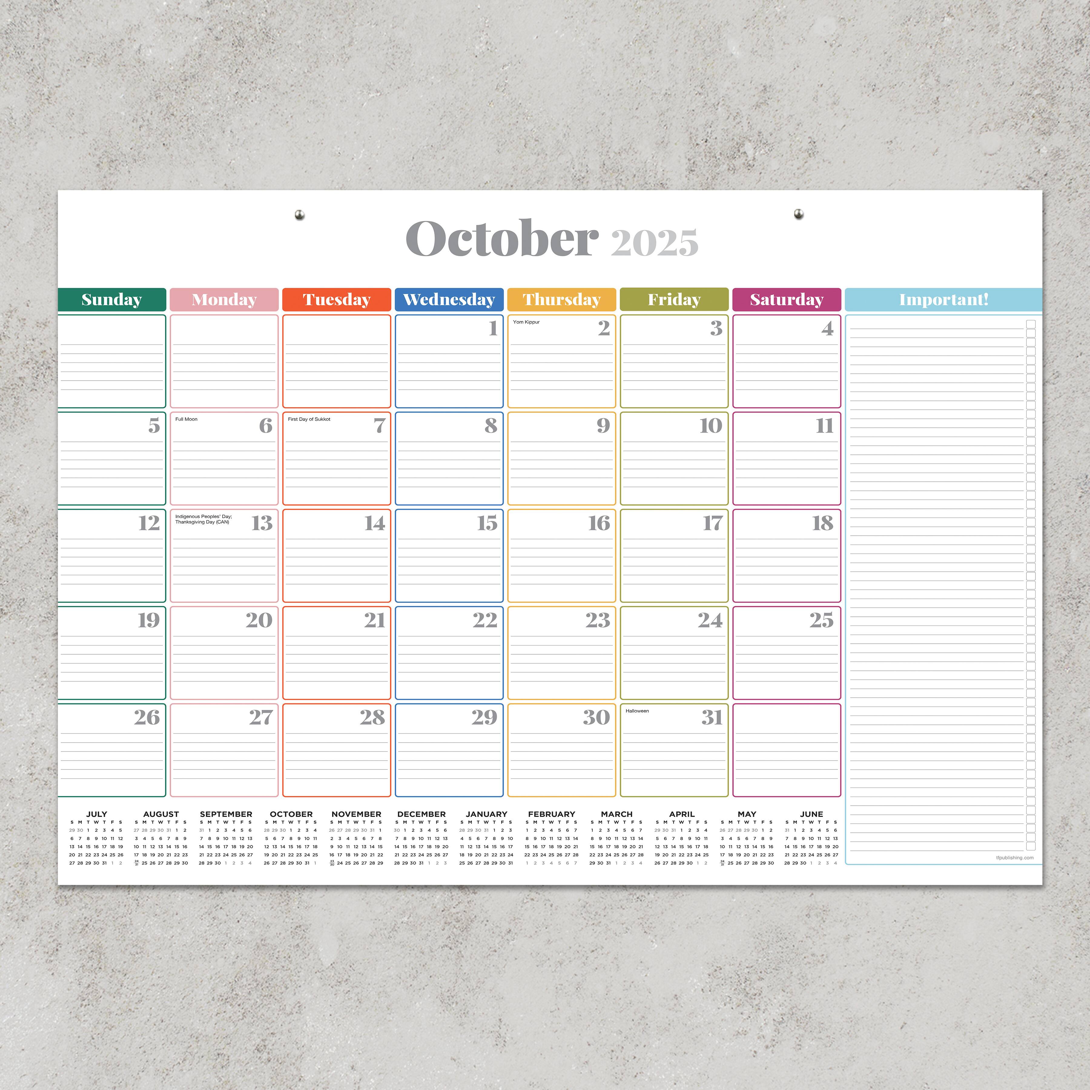 July 2025 - June 2026 Medium Rainbow Blocks Desk Pad Monthly Blotter Calendar