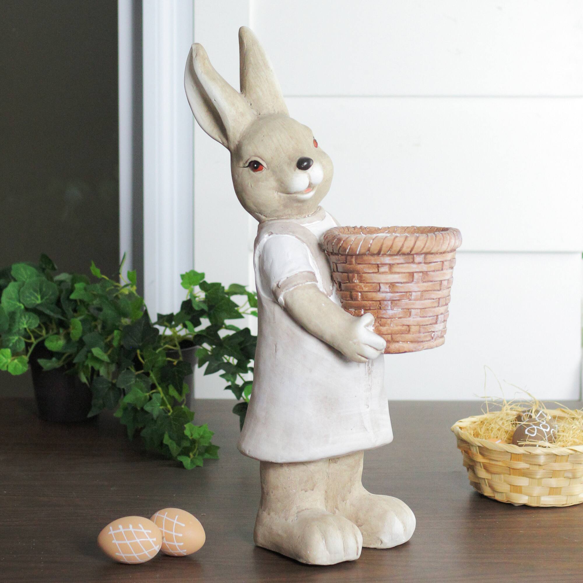 1.5ft. Neutral Tones Easter Girl Rabbit Indoor & Outdoor Garden Planter