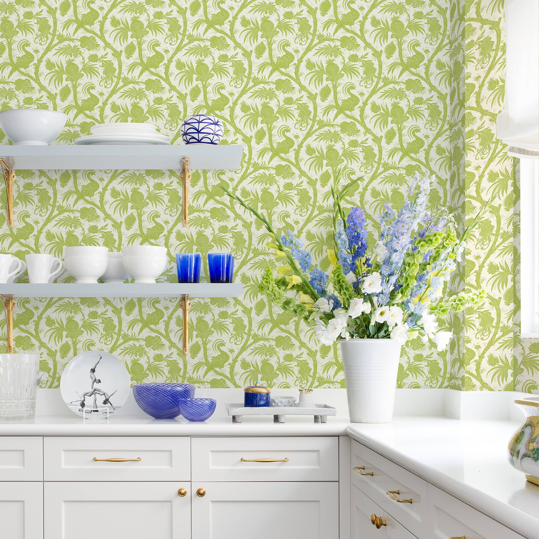 Scalamandre Pear Balinese Peacock Peel & Stick Wallpaper