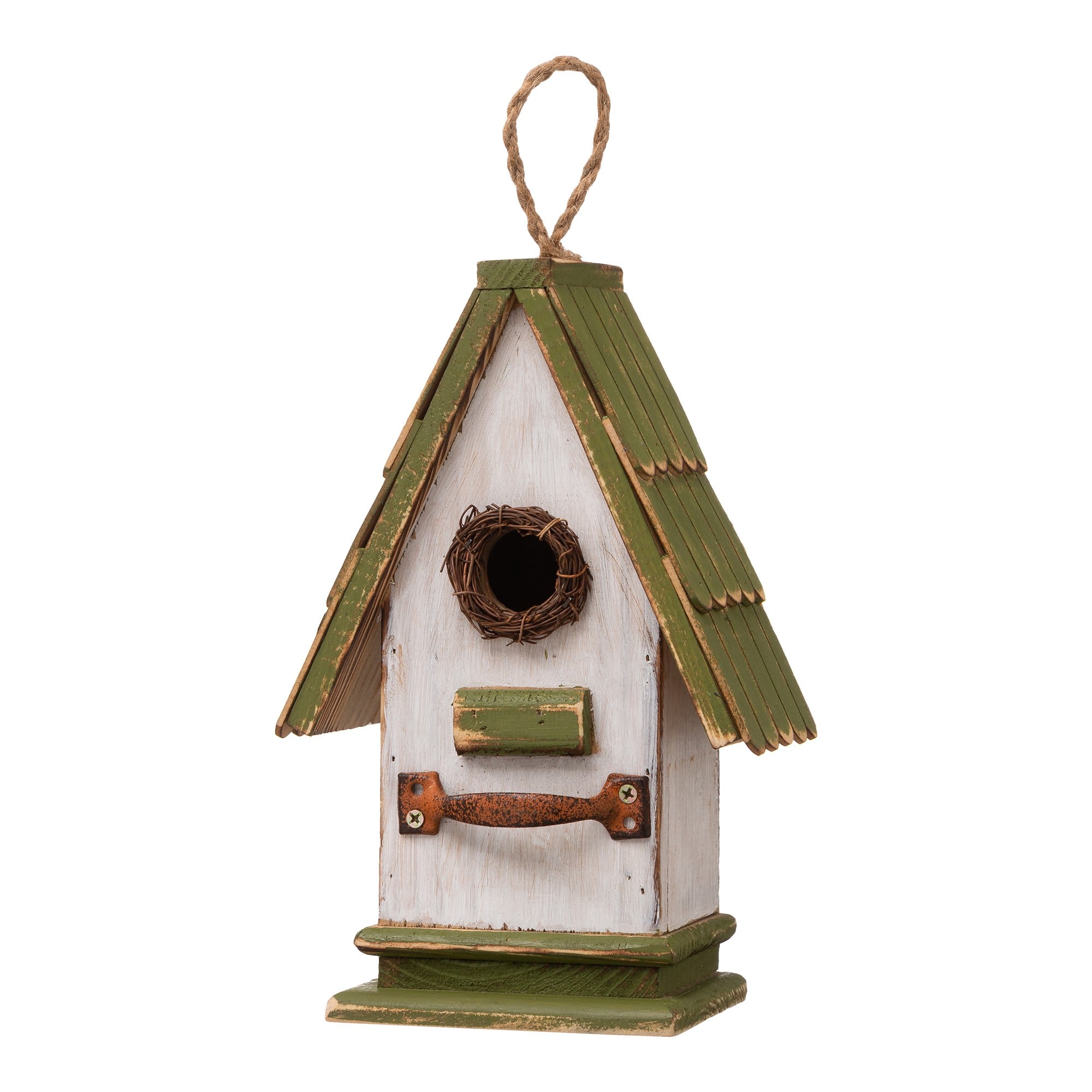 Glitzhome® 11" Hanging Wood Green Roof Garden Decorative Birdhouse