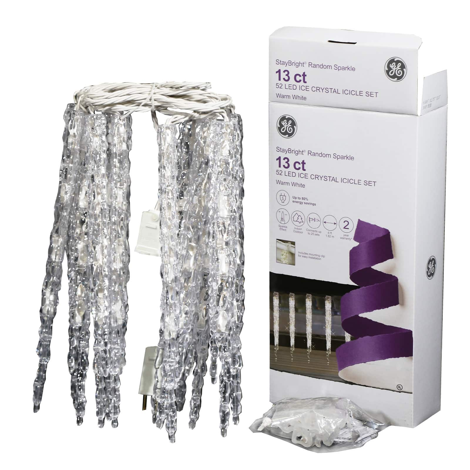 ge 13 ct 52 led ice crystal icicle set