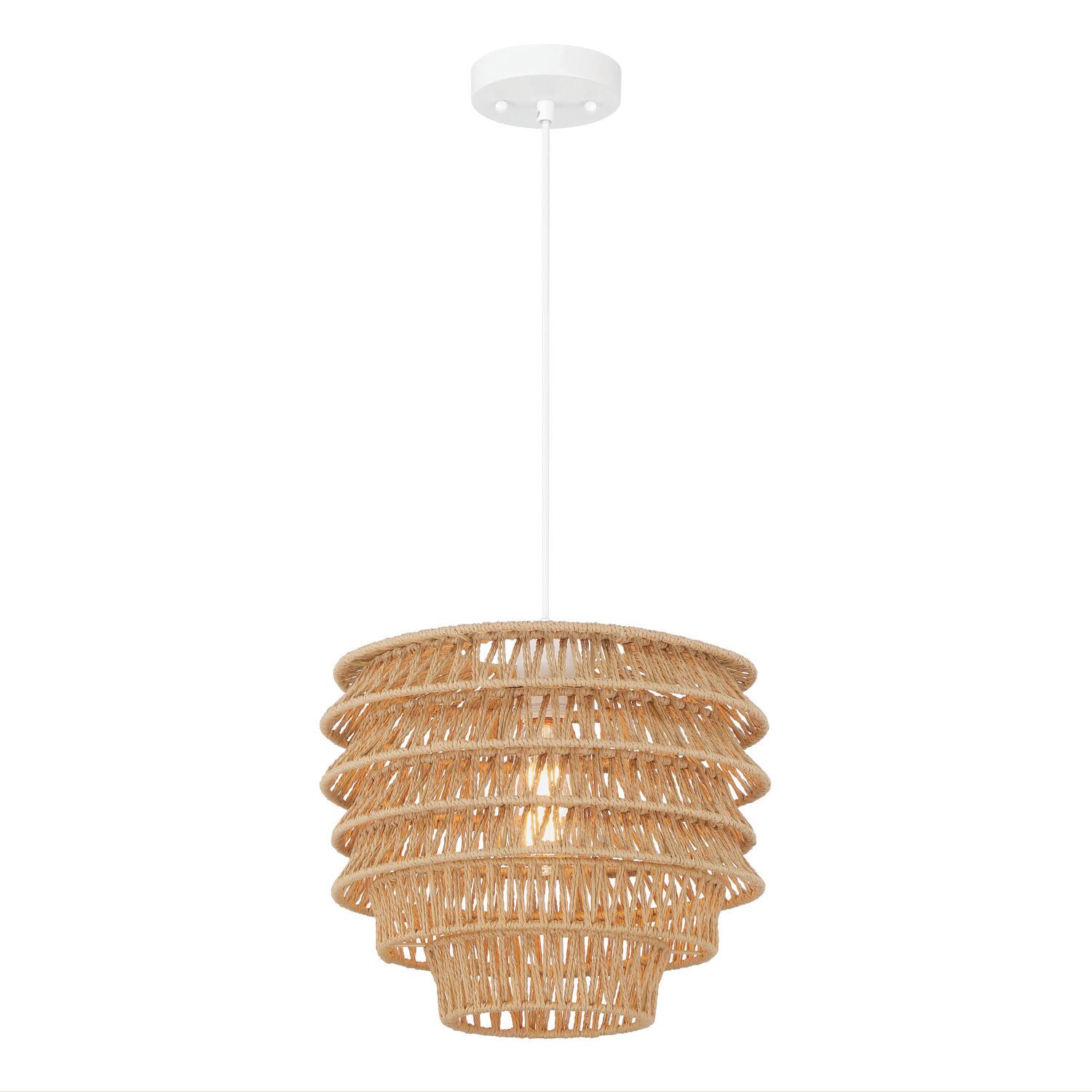 Hello Honey&#xAE; 15.25&#x22; Natural Boho Handwoven Paper Rope &#x26; Metal Ceiling Pendant Lamp