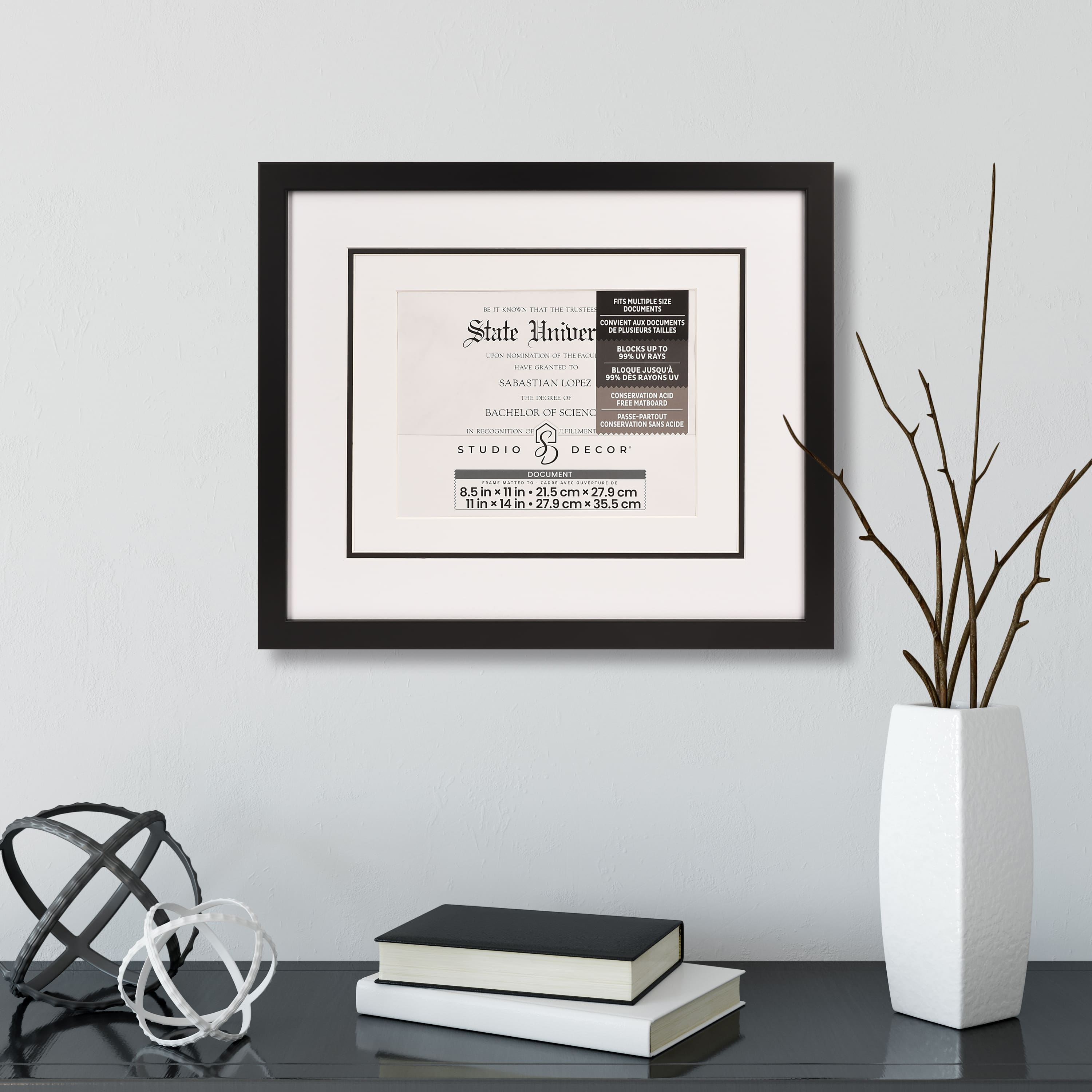 8.5" x 11" Black Document Frame with Triple Mat by Studio Décor®