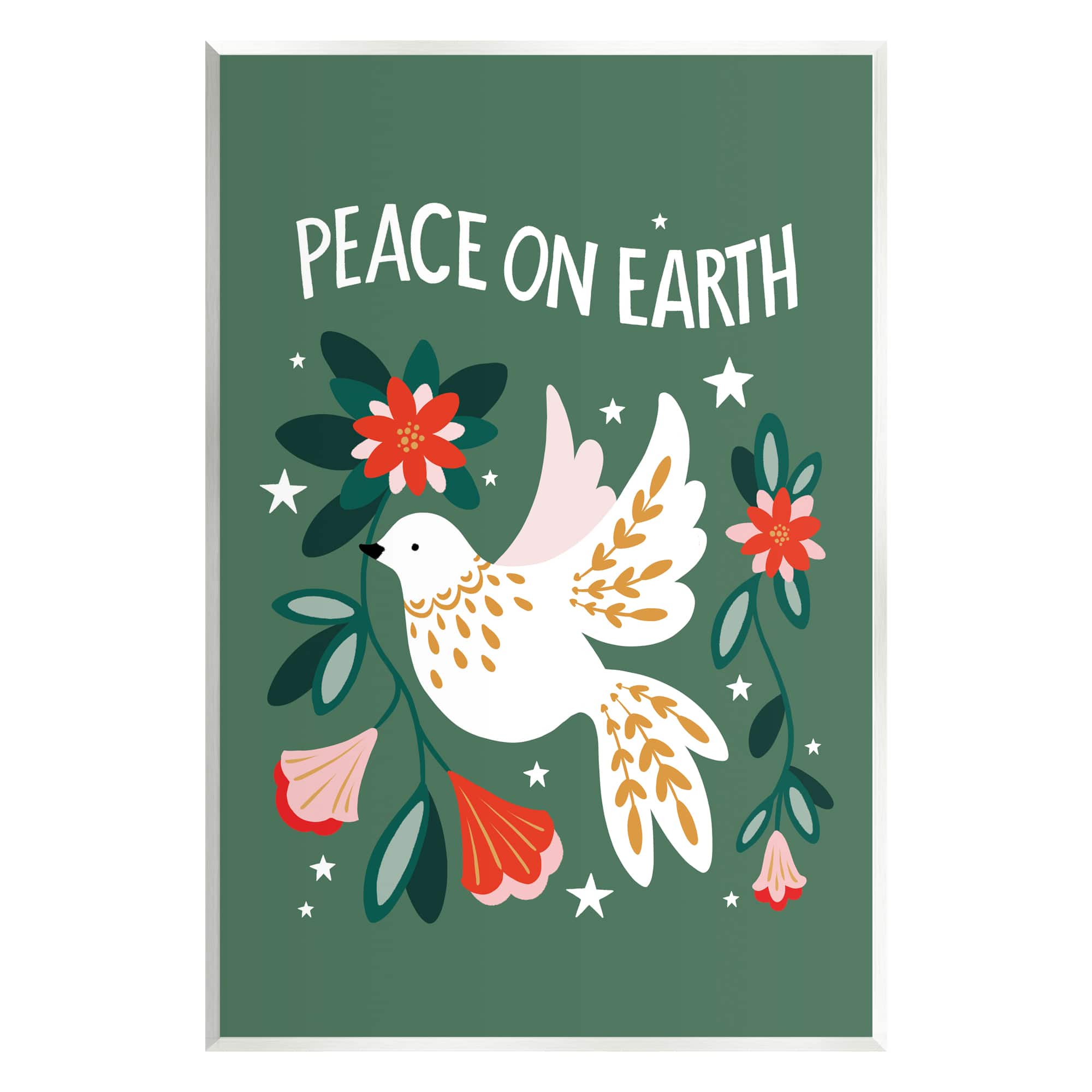 Stupell Industries Peace On Earth Floral Dove Blossoms Wall Plaque Art