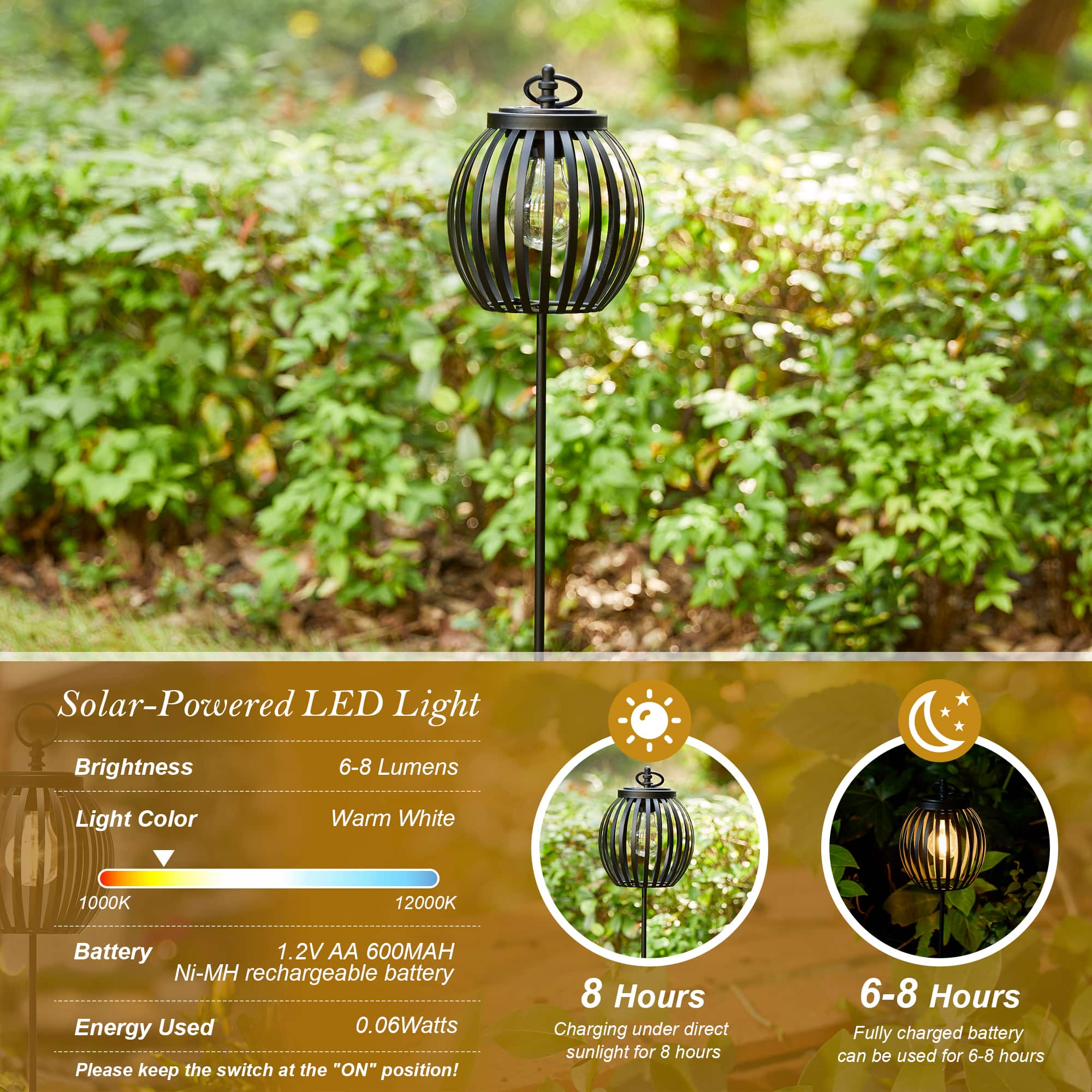 Glitzhome&#xAE; 32.25&#x22; Black Metal Stripes Solar Powered Outdoor Lantern