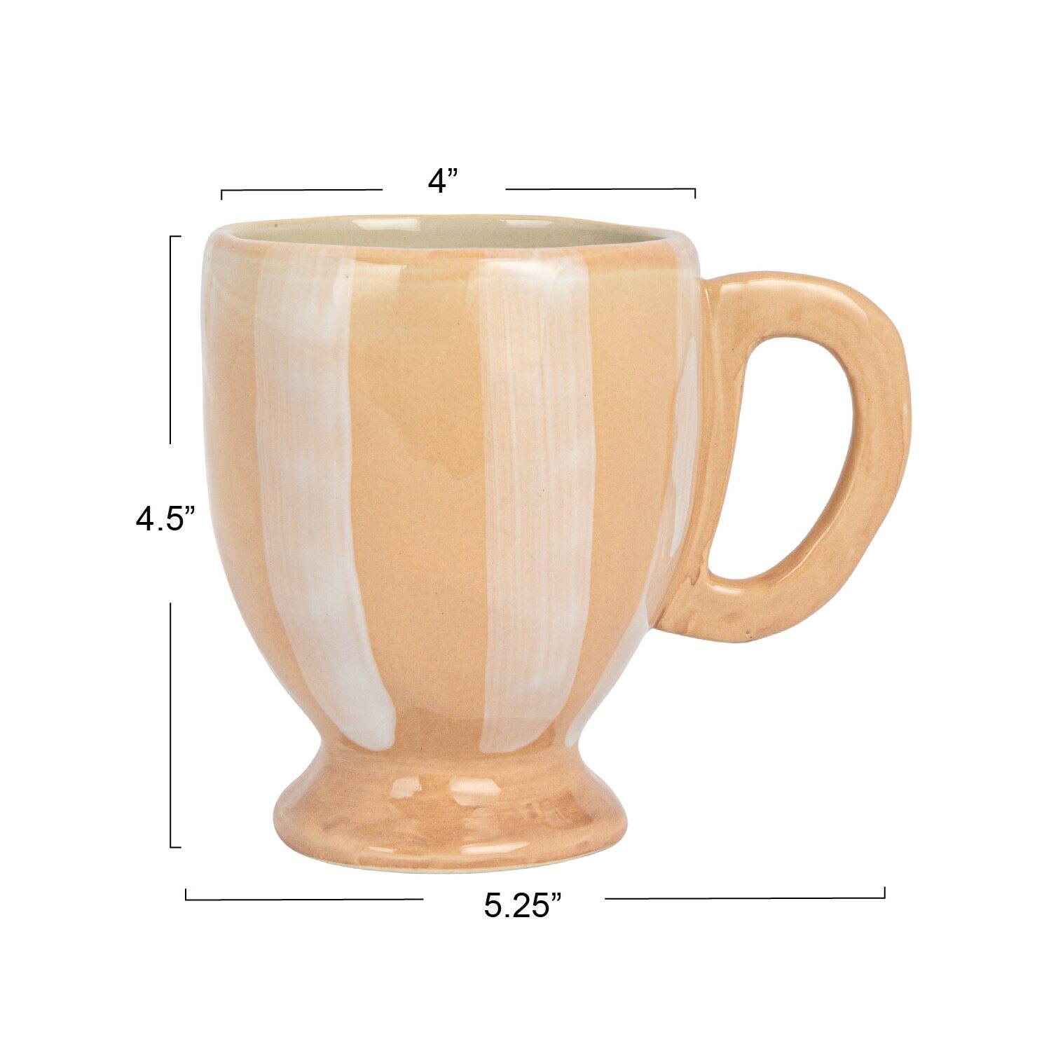 Hello Honey&#xAE; 14oz. Brown &#x26; White Stripe Hand-Painted Stoneware Footed Mug, 4ct.