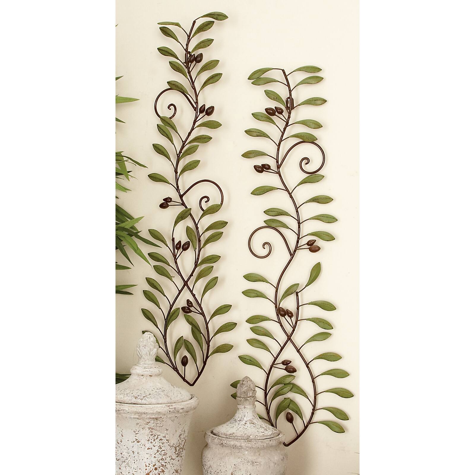 Green Metal Traditional Leaves Wall Décor Set