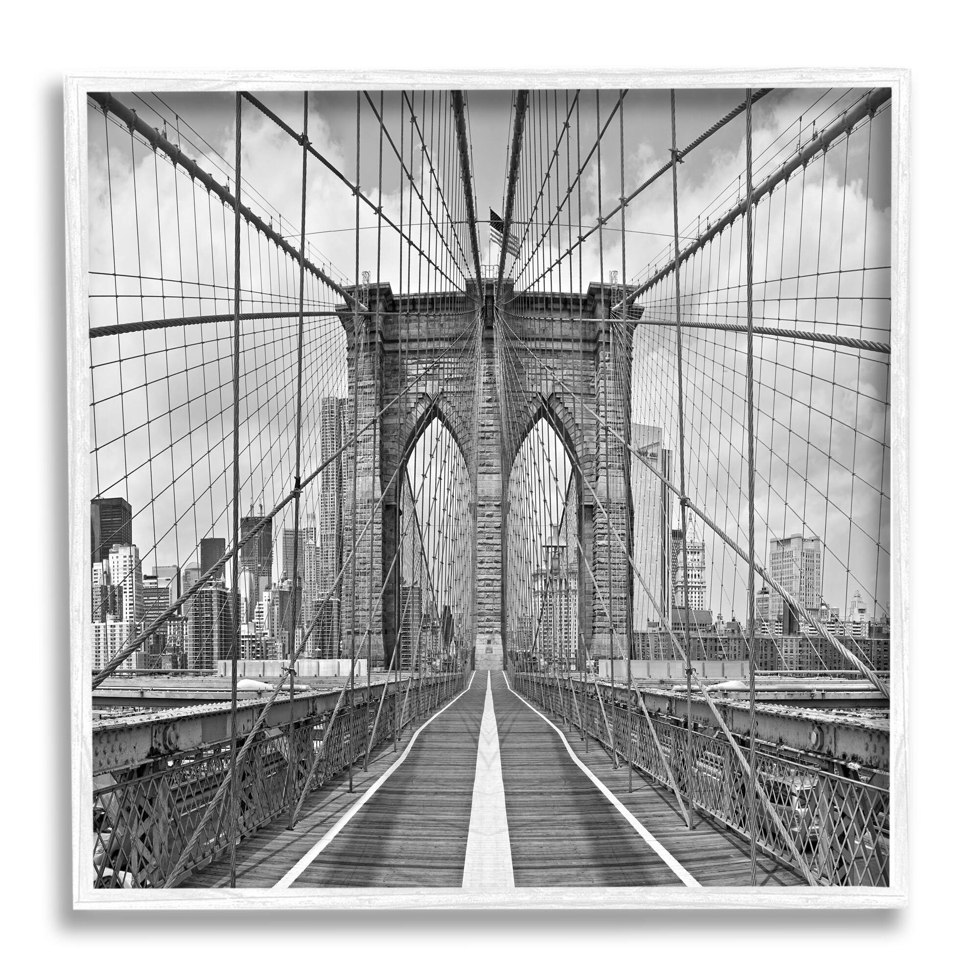 Stupell Industries Brooklyn Bridge Black White Industrial Landscape City Architecture Framed Wall Art