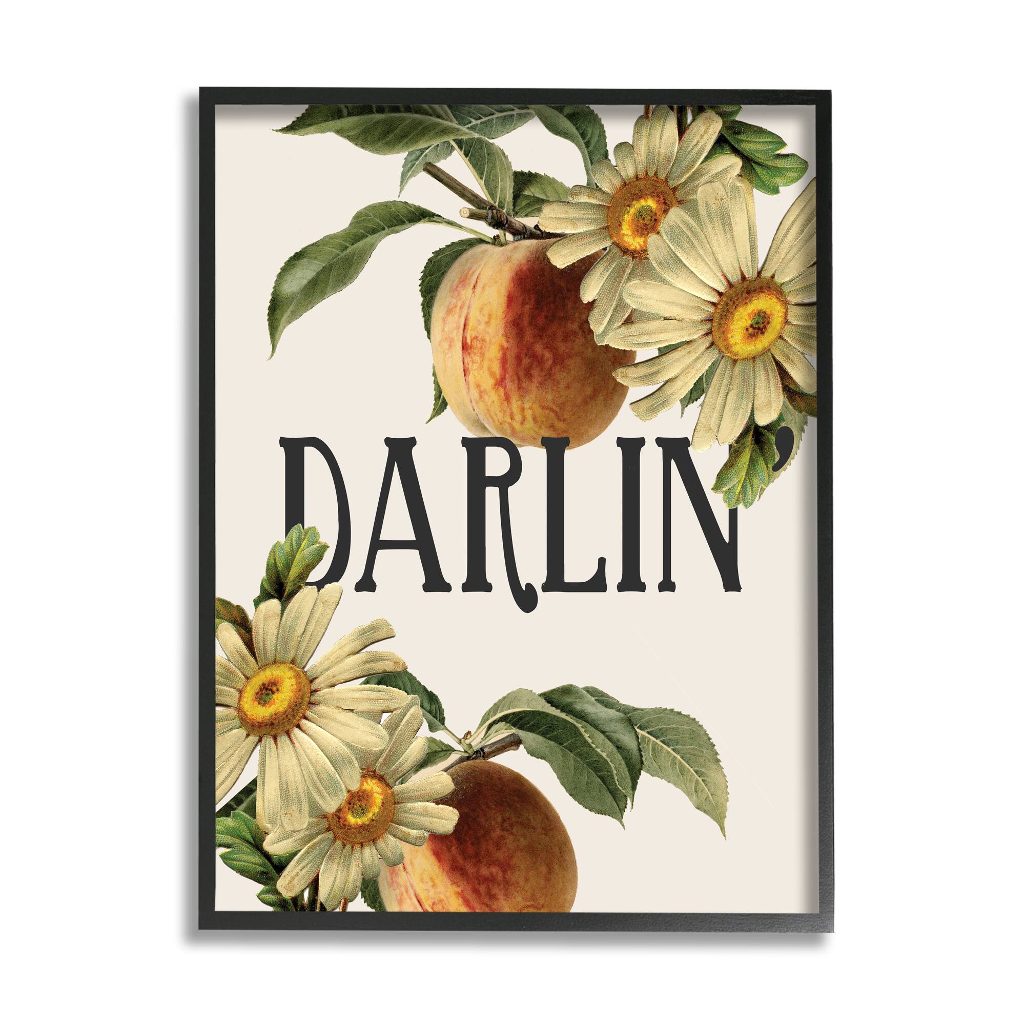 Stupell Industries Darlin&#x27; Southern Phrase Vintage Peach Tree in Black Frame Wall Art