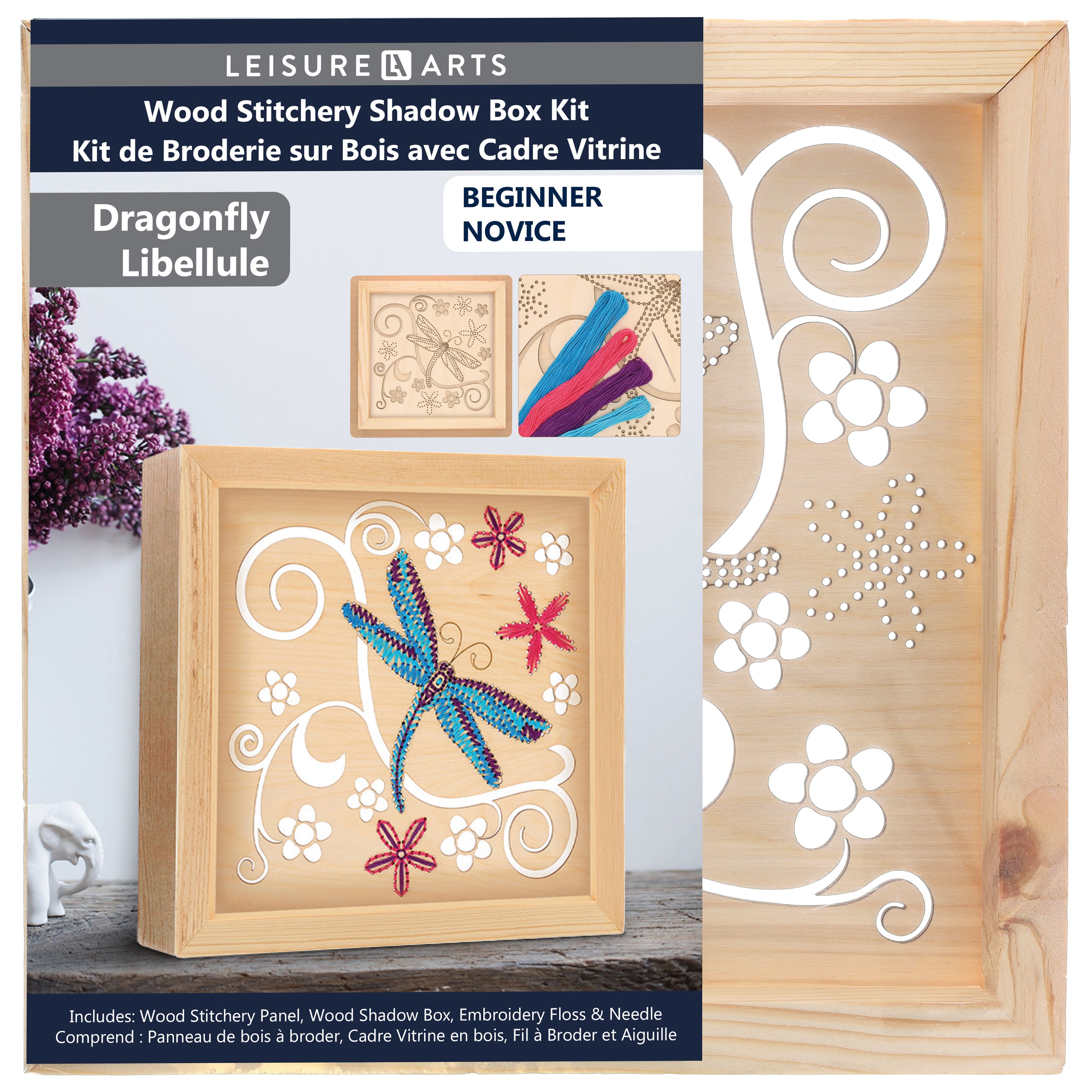 Leisure Arts&#xAE; Beginner Dragonfly Wood Stitchery Shadow Box Kit 