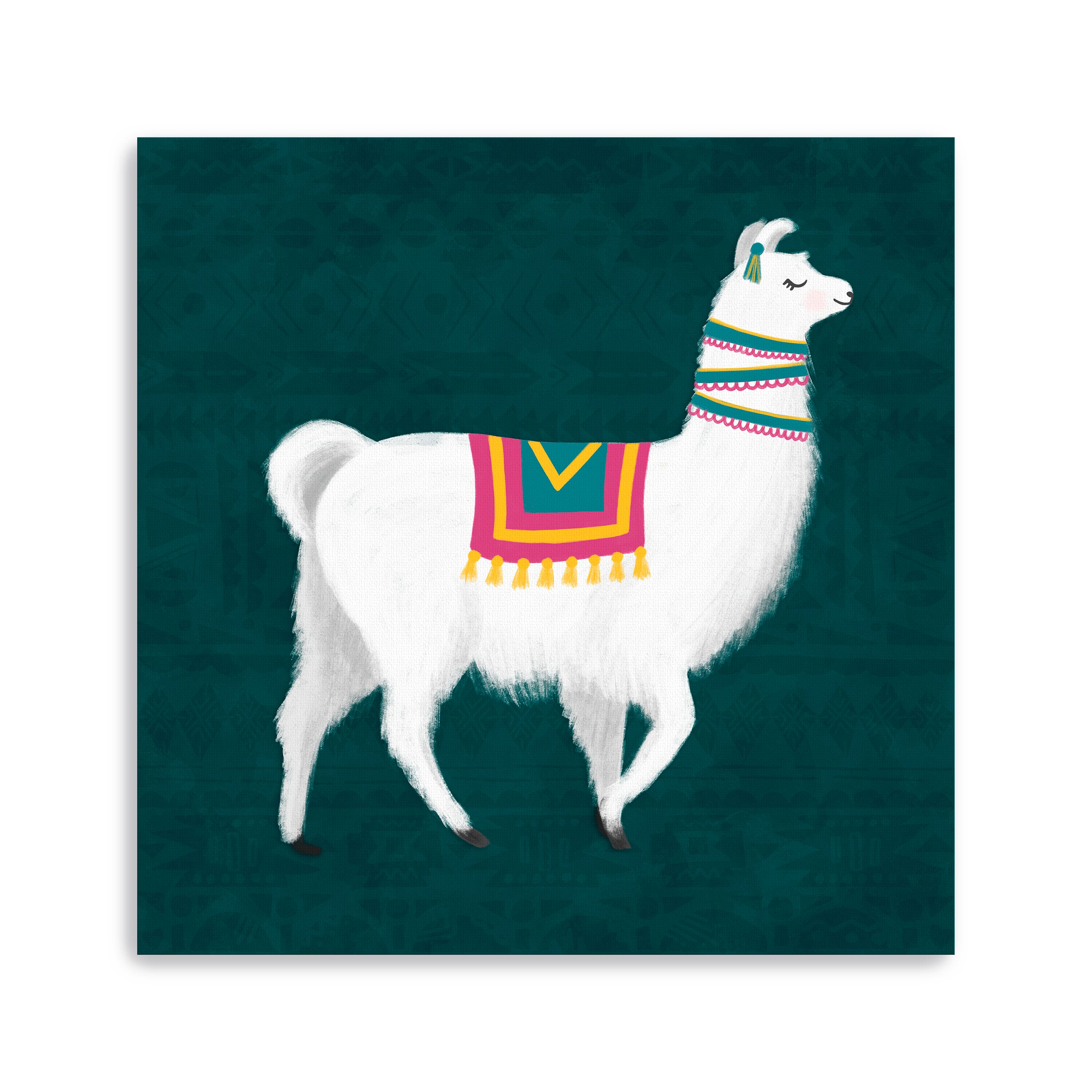 Lovely Llama Jewel Tones I Teal Canvas Giclee