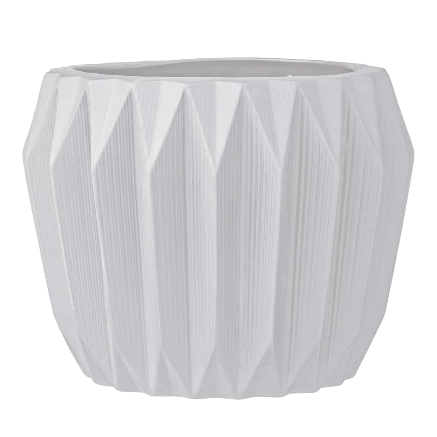 6&#x22; White Fluted Stoneware Flower Pot