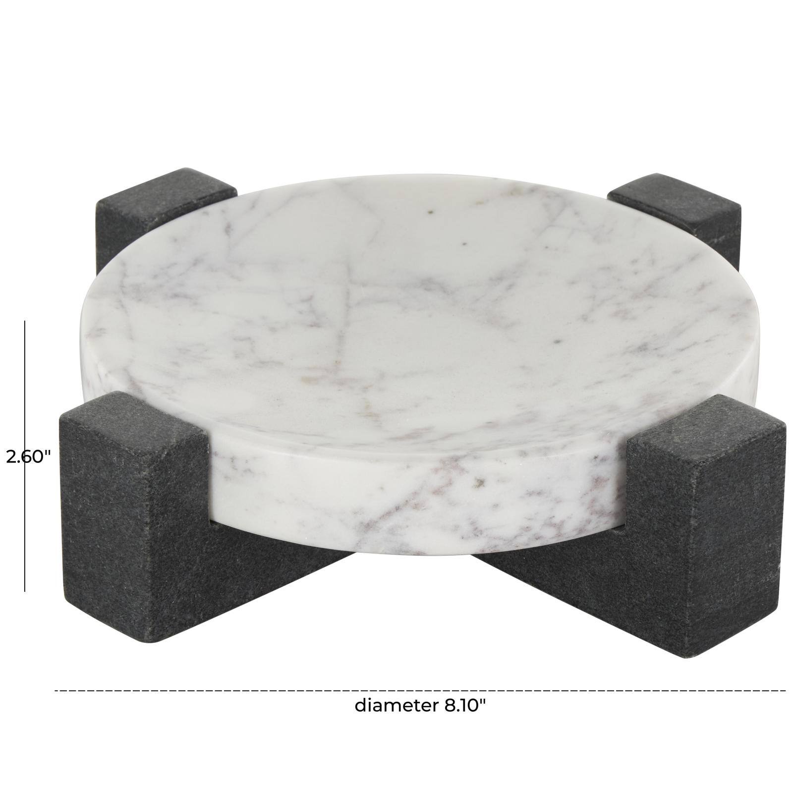 8.25&#x22; White Marble Round Tray with Black X-Shaped Base
