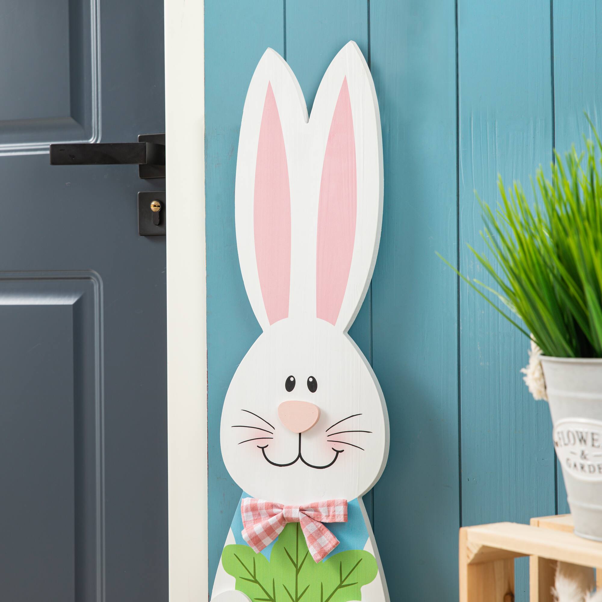 Glitzhome&#xAE; 42&#x22; Easter Wooden Bunny Welcome Porch Sign