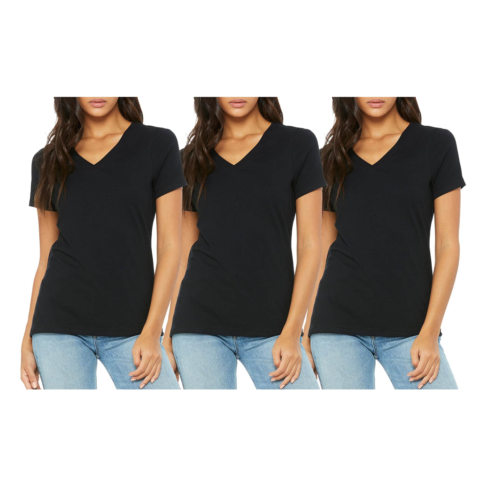 Women's Loose Fitting Short Sleeve V-Neck Tee (3-Pack)