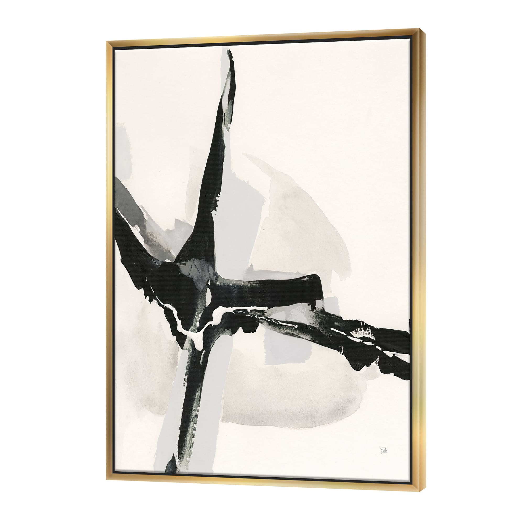 Designart - Abstract Neutral I - Mid-Century Modern Canvas in Gold Frame