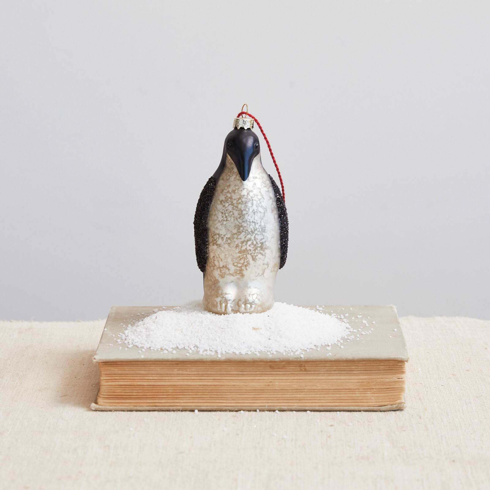 Hello Honey® 5" Black & White Hand-Painted Mercury Glass Penguin Ornament