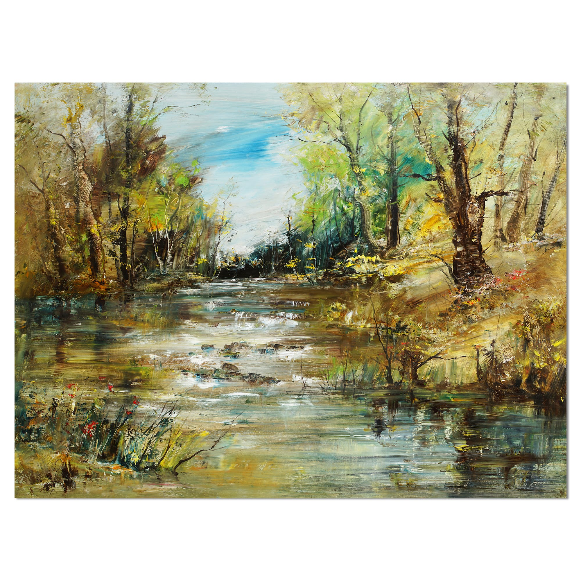 Designart - Trees by the River - Landscapes Painting Print on Wrapped Canvas