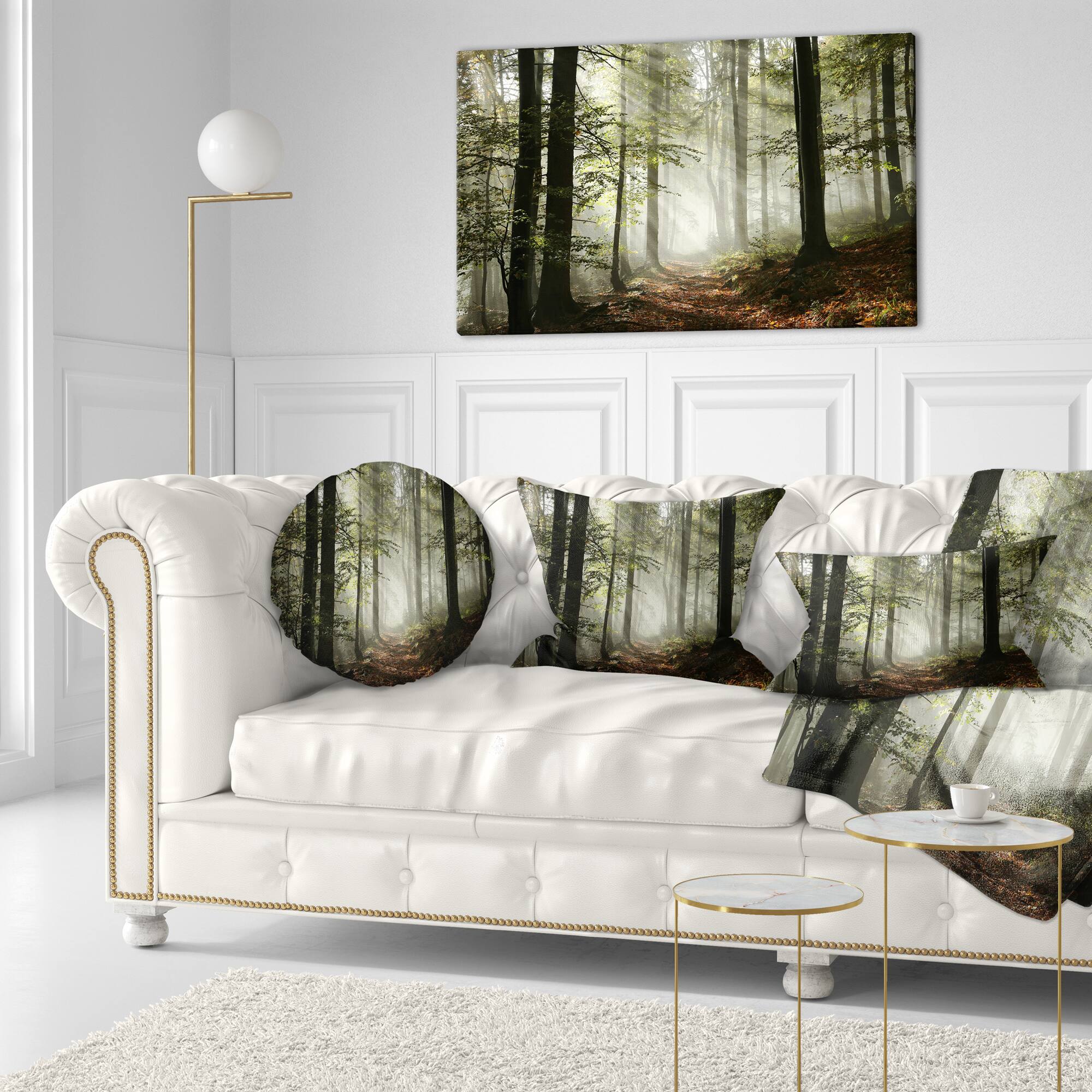 Designart - Light in Dense Fall Forest with Fog - Landscape Art Print Canvas