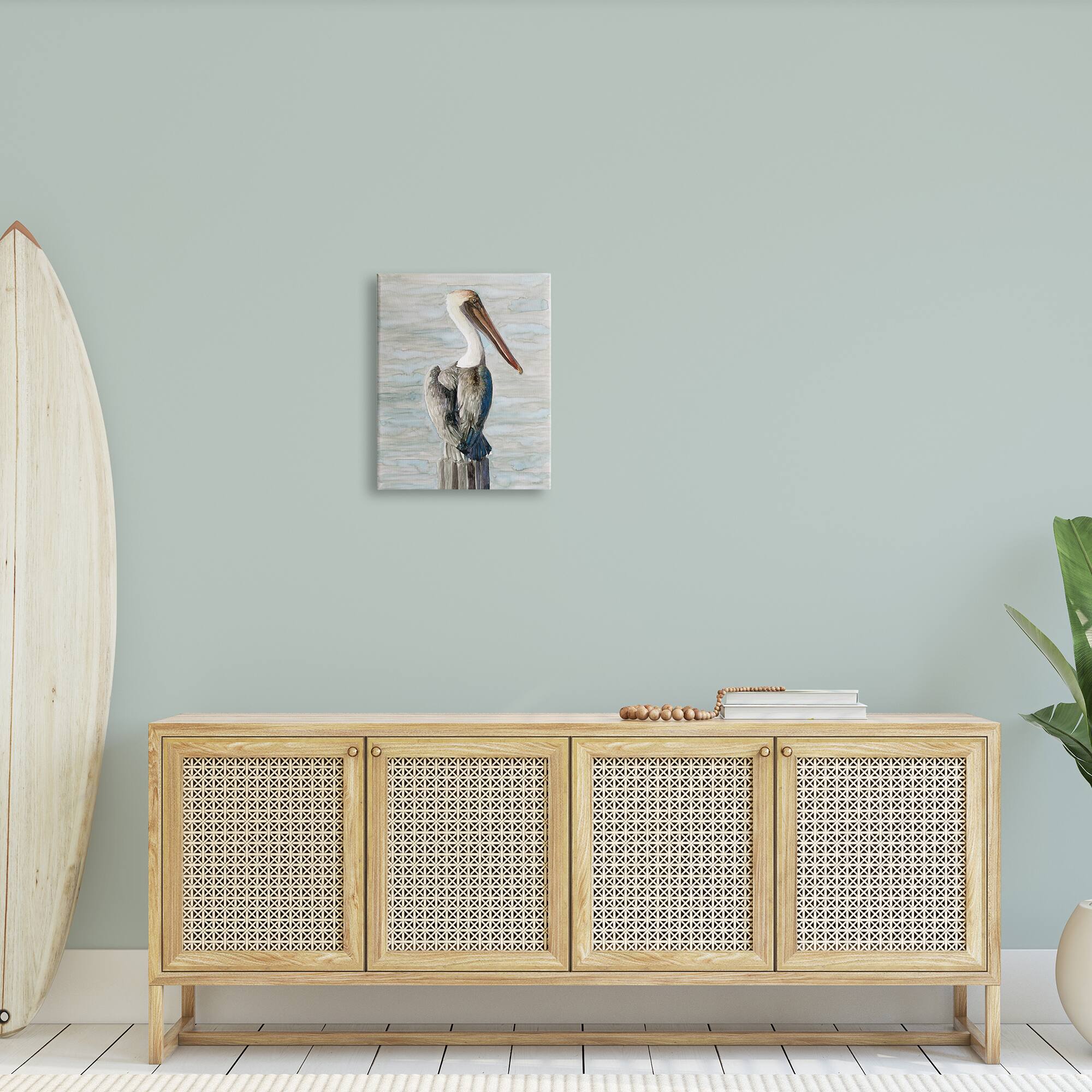 Stupell Industries Long Beak Pelican Watercolor Painting Coastal Waterfowl Bird Canvas Wall Art