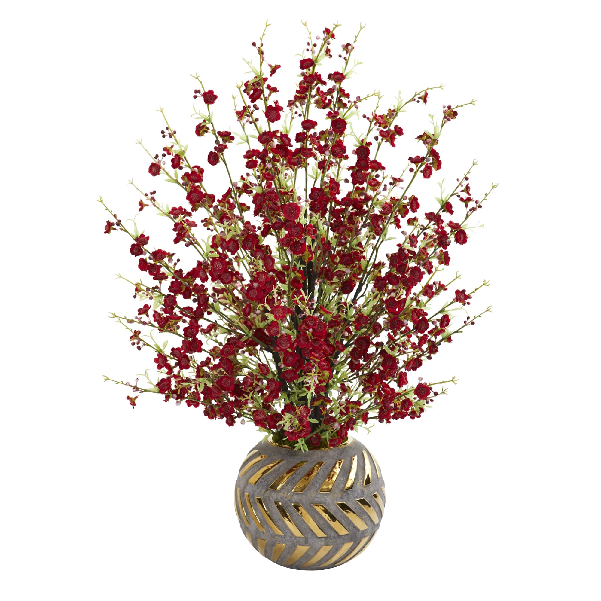 2.5ft. Cherry Blossom Arrangement in Gold Trimmed Stoneware Vase