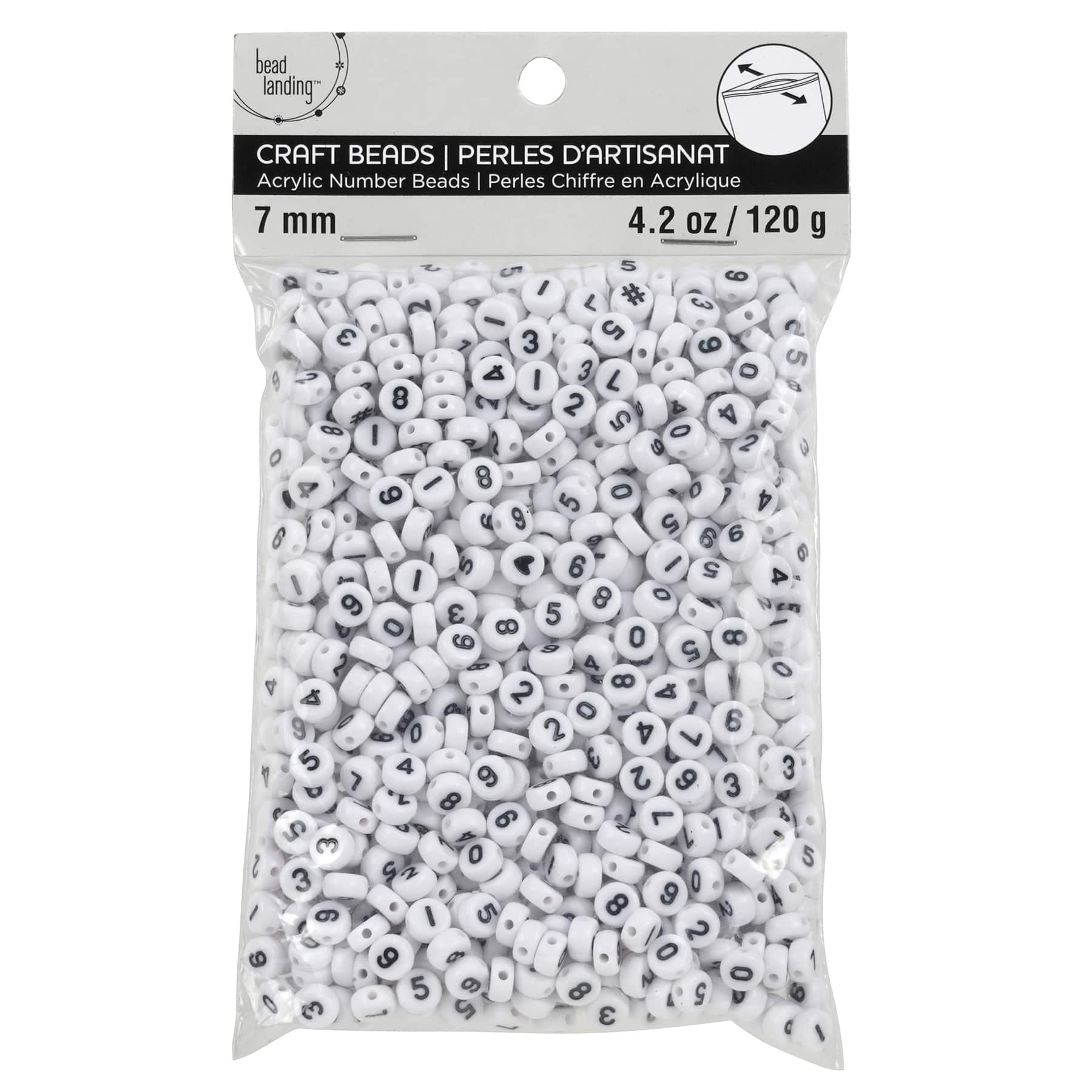 White &#x26; Black Number Acrylic Circle Craft Beads, 7mm by Bead Landing&#x2122;