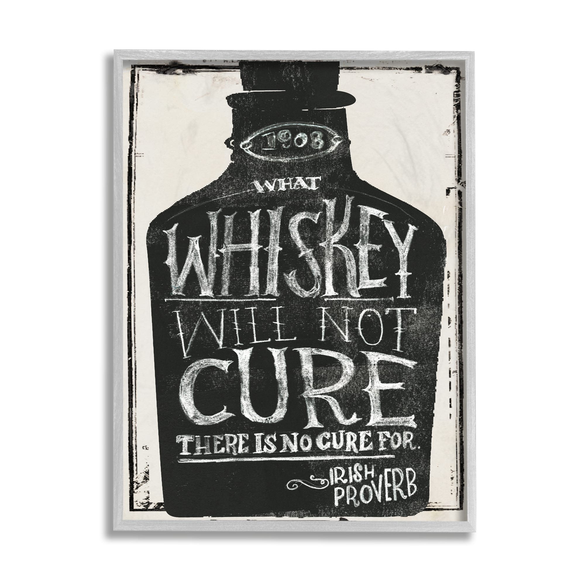 Stupell Industries Distressed Rustic What Whiskey Won't Cure Phrase in Gray Frame Wall Art