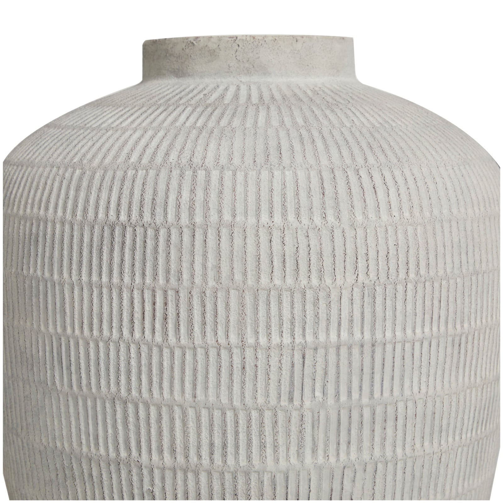 Cream Ceramic Textured Vase with Linear Pattern