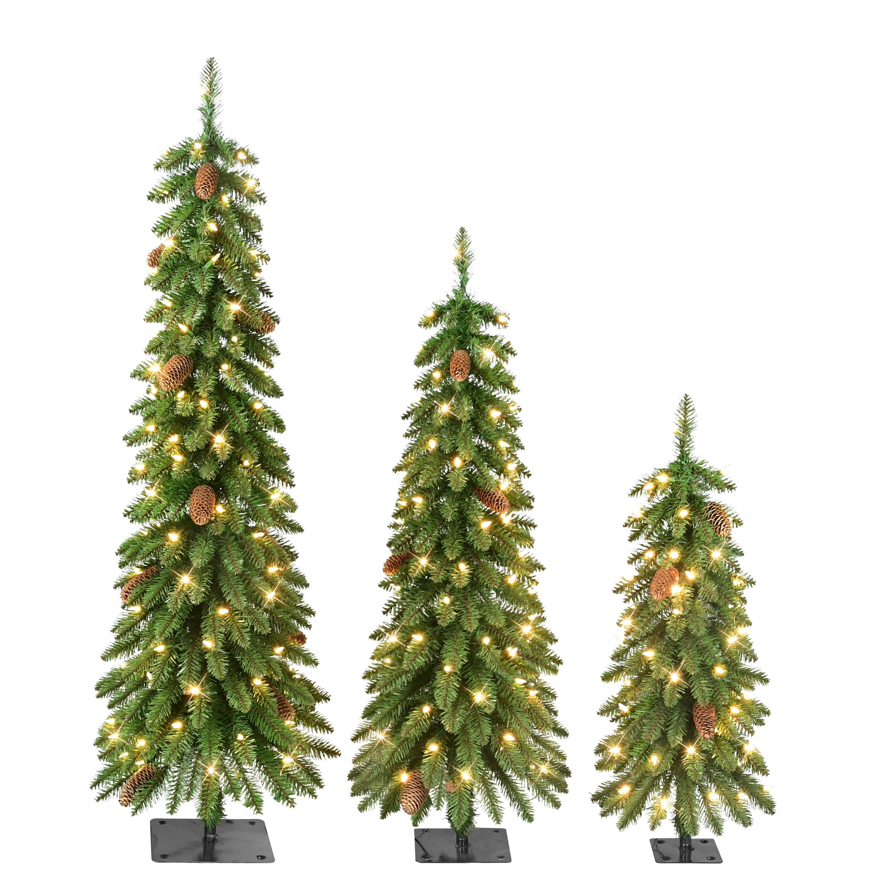 3ft. 4ft. and 5ft. Pre-Lit Artificial Christmas Tree Set, Warm White LED Lights