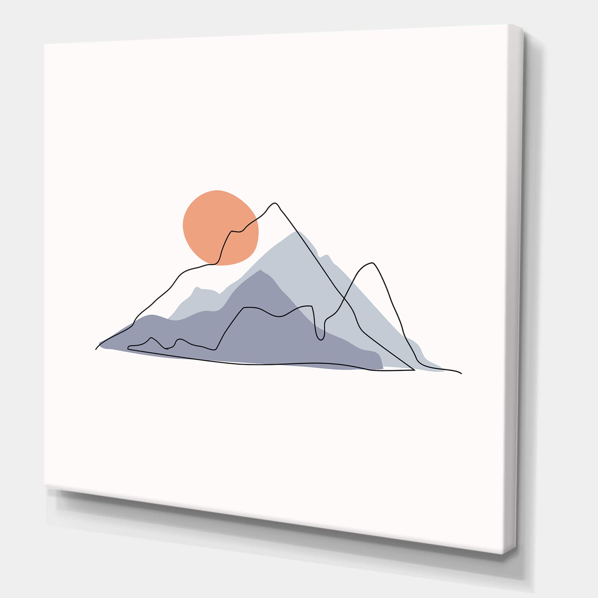 Designart - Abstract Mountainscape With Red Moon - Modern Canvas Wall Art Print