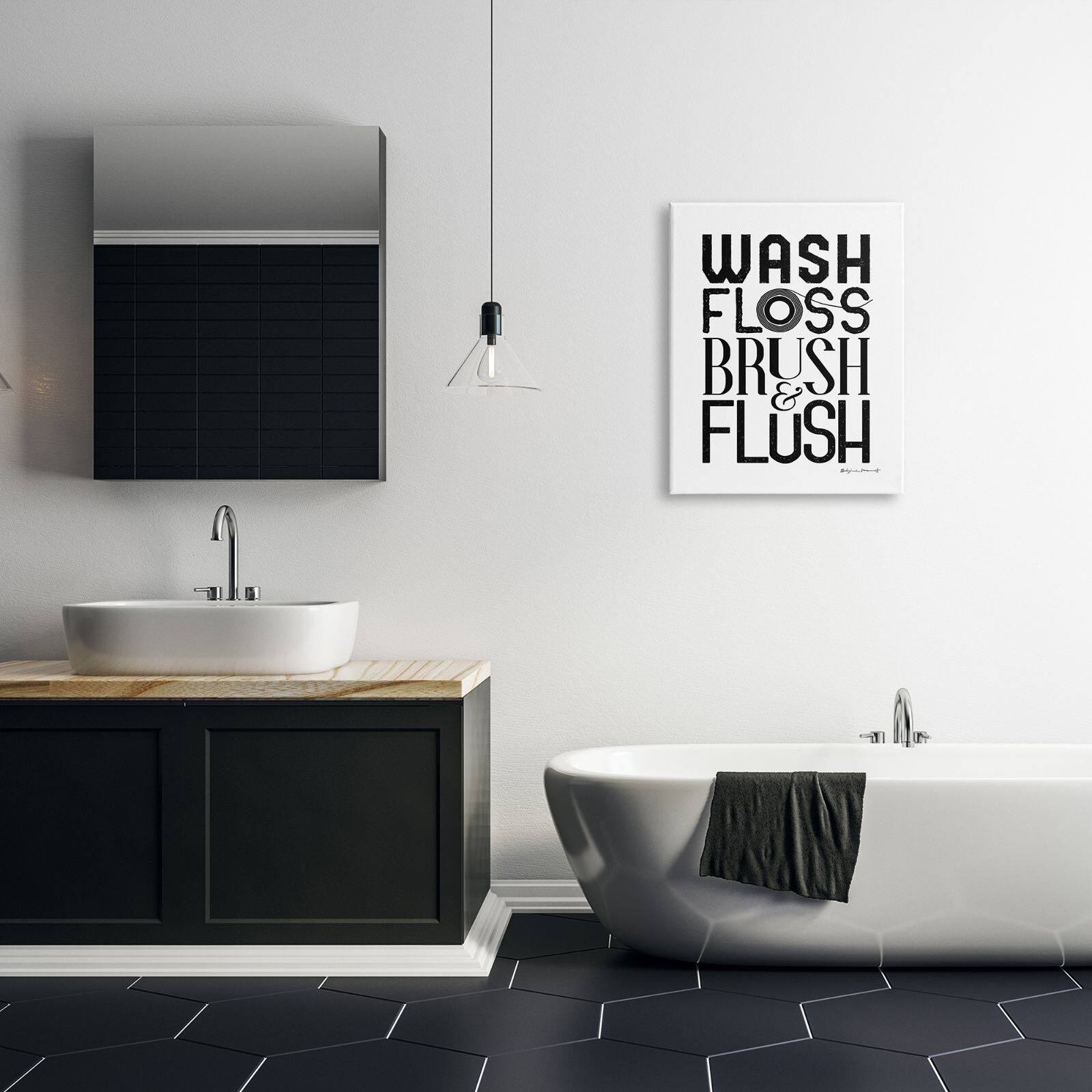 Stupell Industries Bathroom Terms Wash Floss Brush Flush Minimal Text Canvas Wall Art