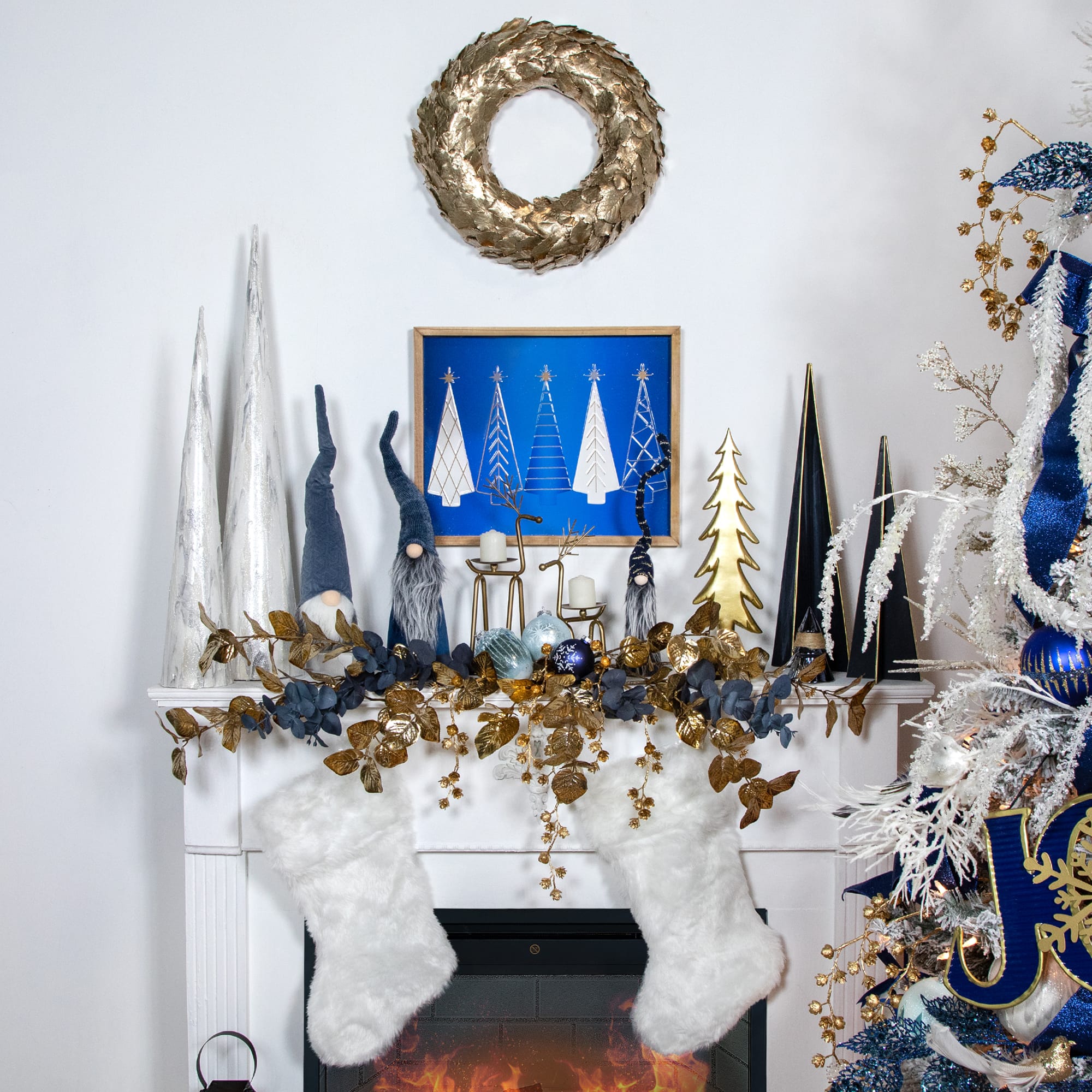 20" Blue & Gold Triangular Christmas Tree Tabletop Décor