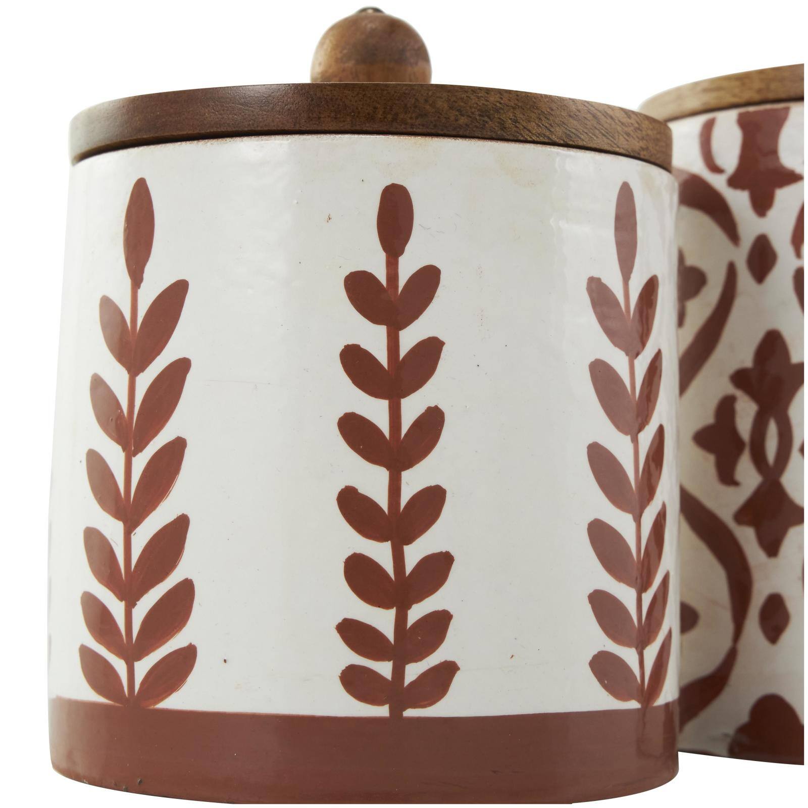 Cream & Brown Ceramic Floral Canister Set with Lids