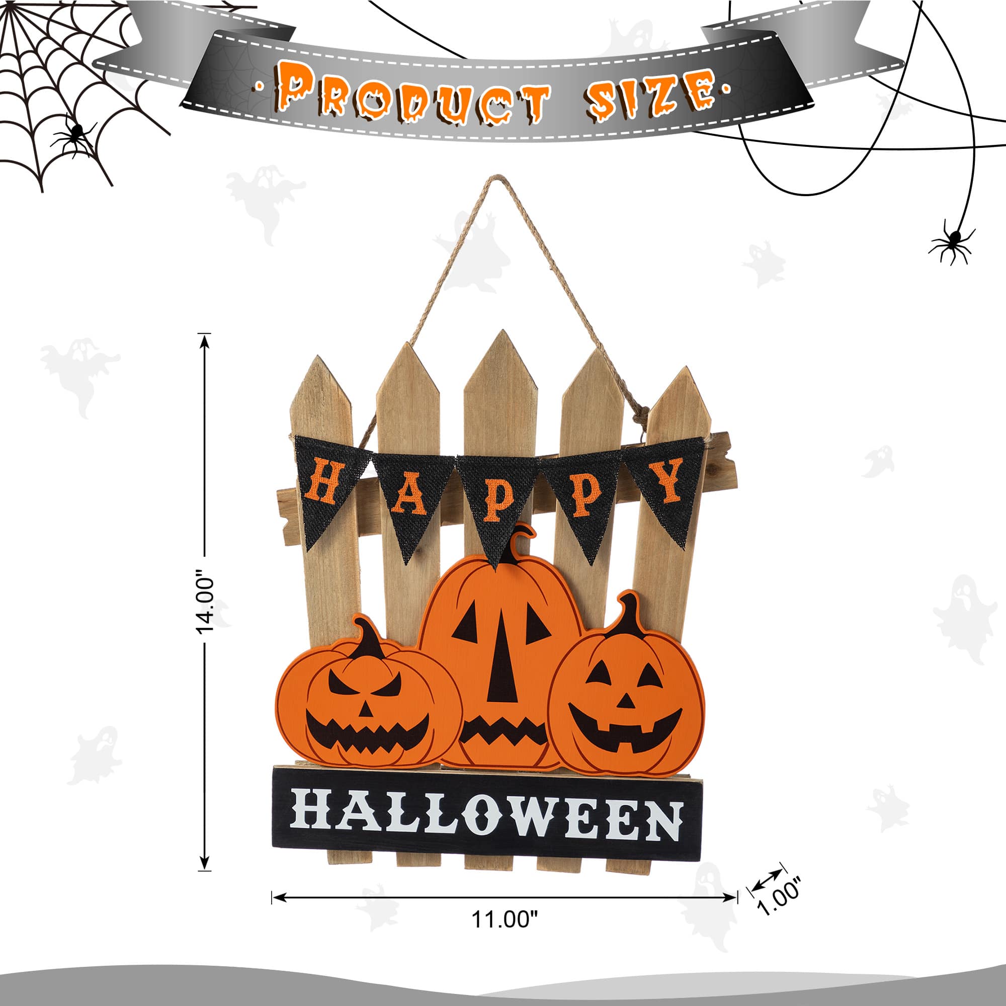 Glitzhome&#xAE; 14&#x22;H Halloween Wood Jack O Lantern Door Hanger