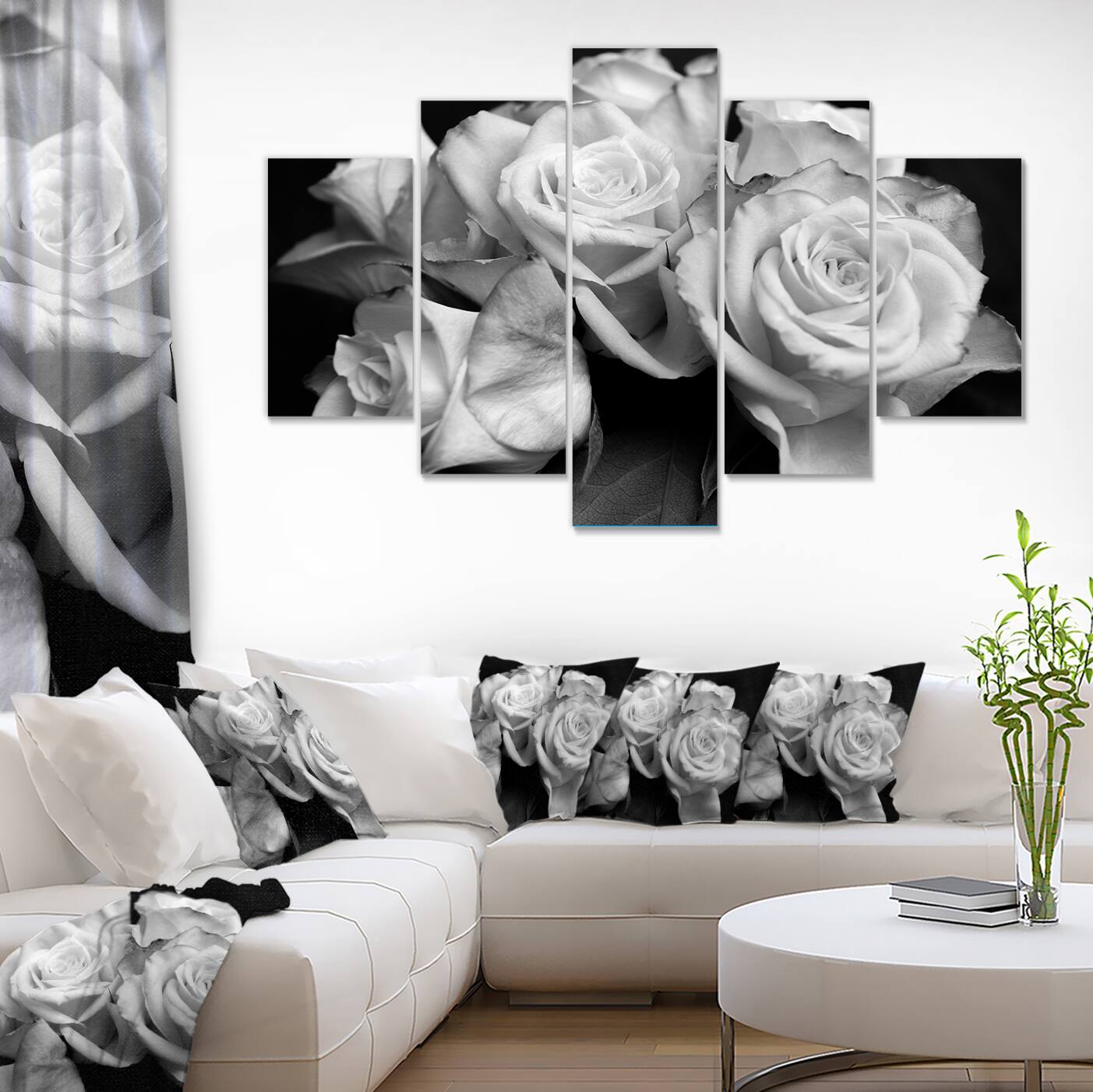 Large Black White Rose Floral Bedroom Canvas Wall Art Decor 4372-130cm 