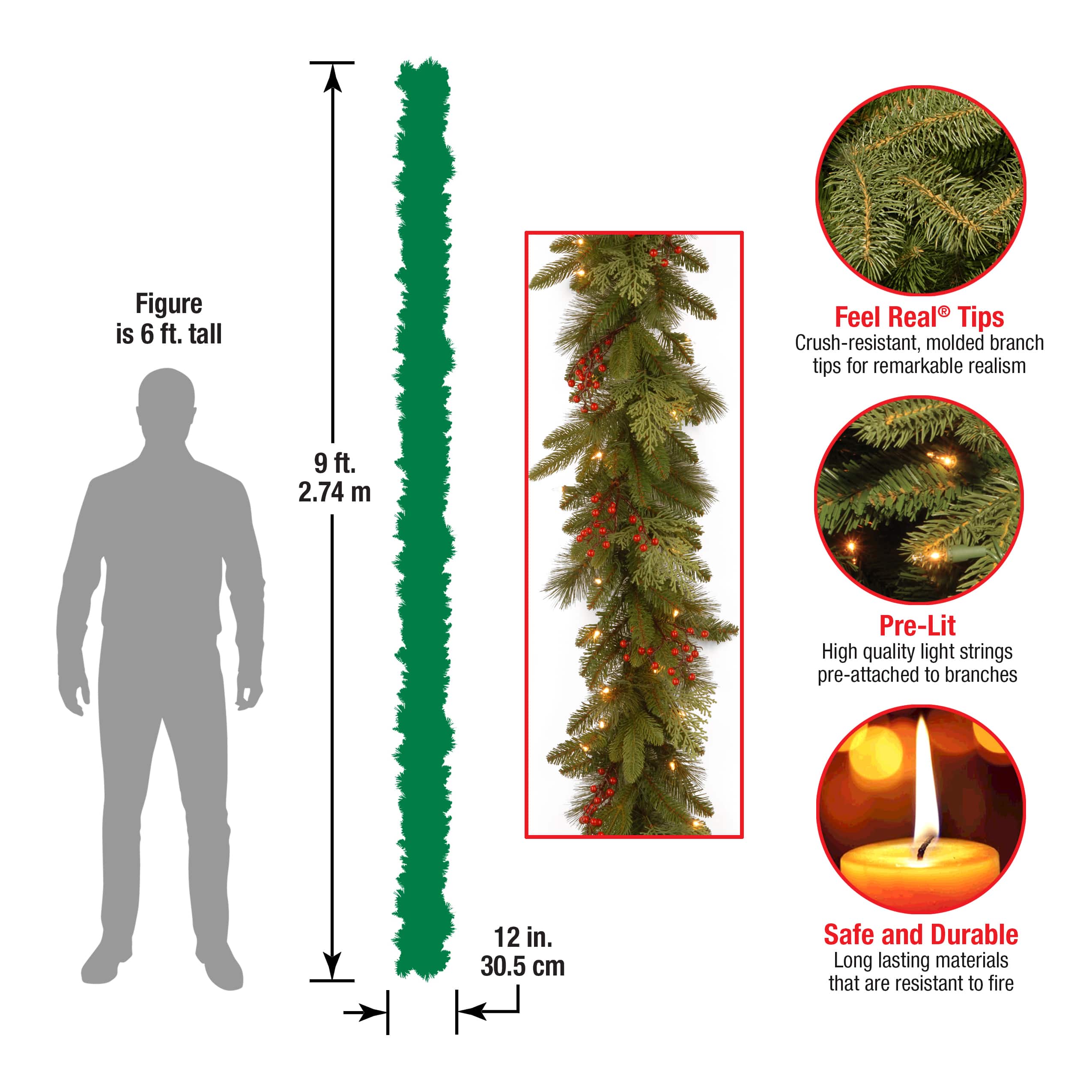 9ft. Clear Lights Mixed Evergreen Classical Collection Garland