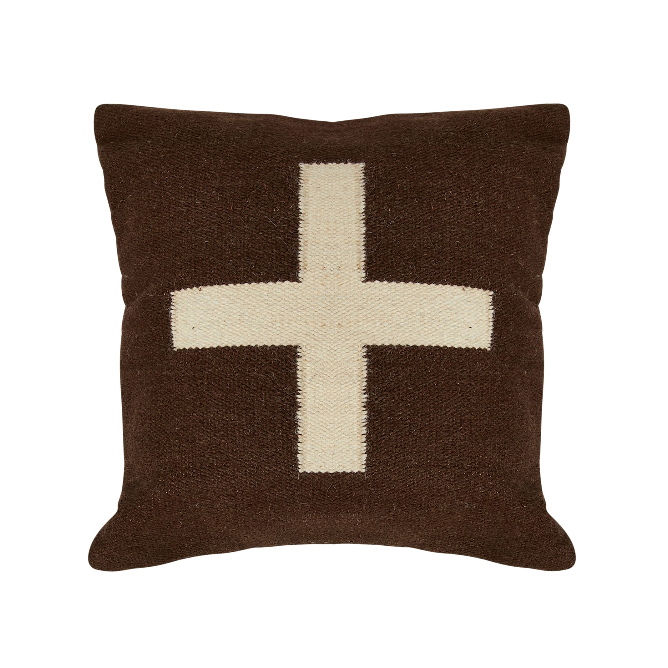 Brown &#x26; Natural Swiss Cross Cotton Wool Throw Pillow