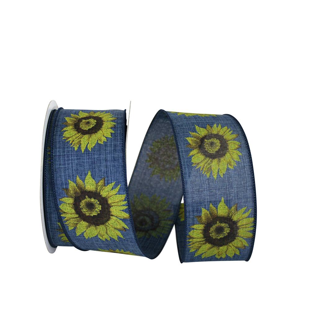JAM Paper 2.5&#x22; Wired Faux Linen Sunflower Ribbon